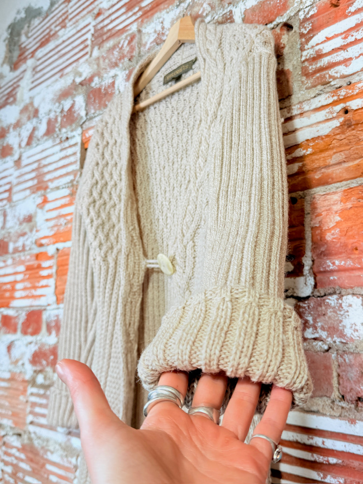 Vintage 1990's Inis Crafts Brand 100% Merino Wool Knit Sweater Jacket