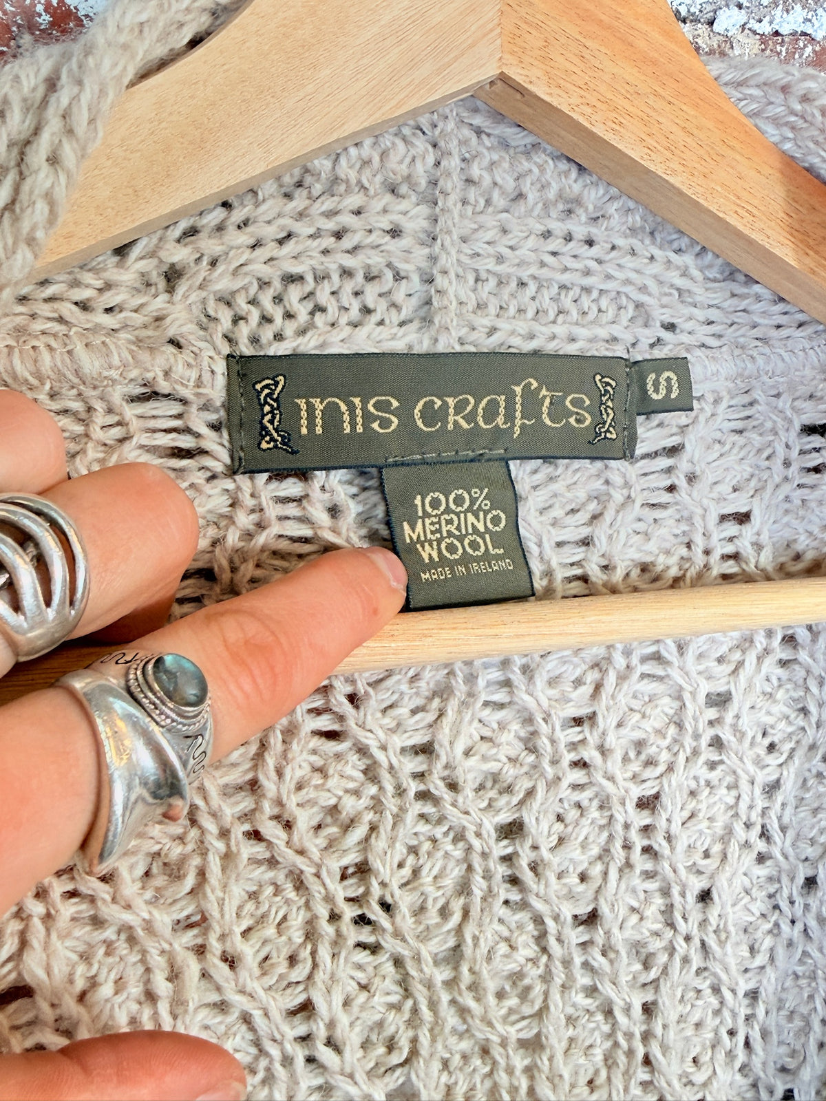 Vintage 1990's Inis Crafts Brand 100% Merino Wool Knit Sweater Jacket