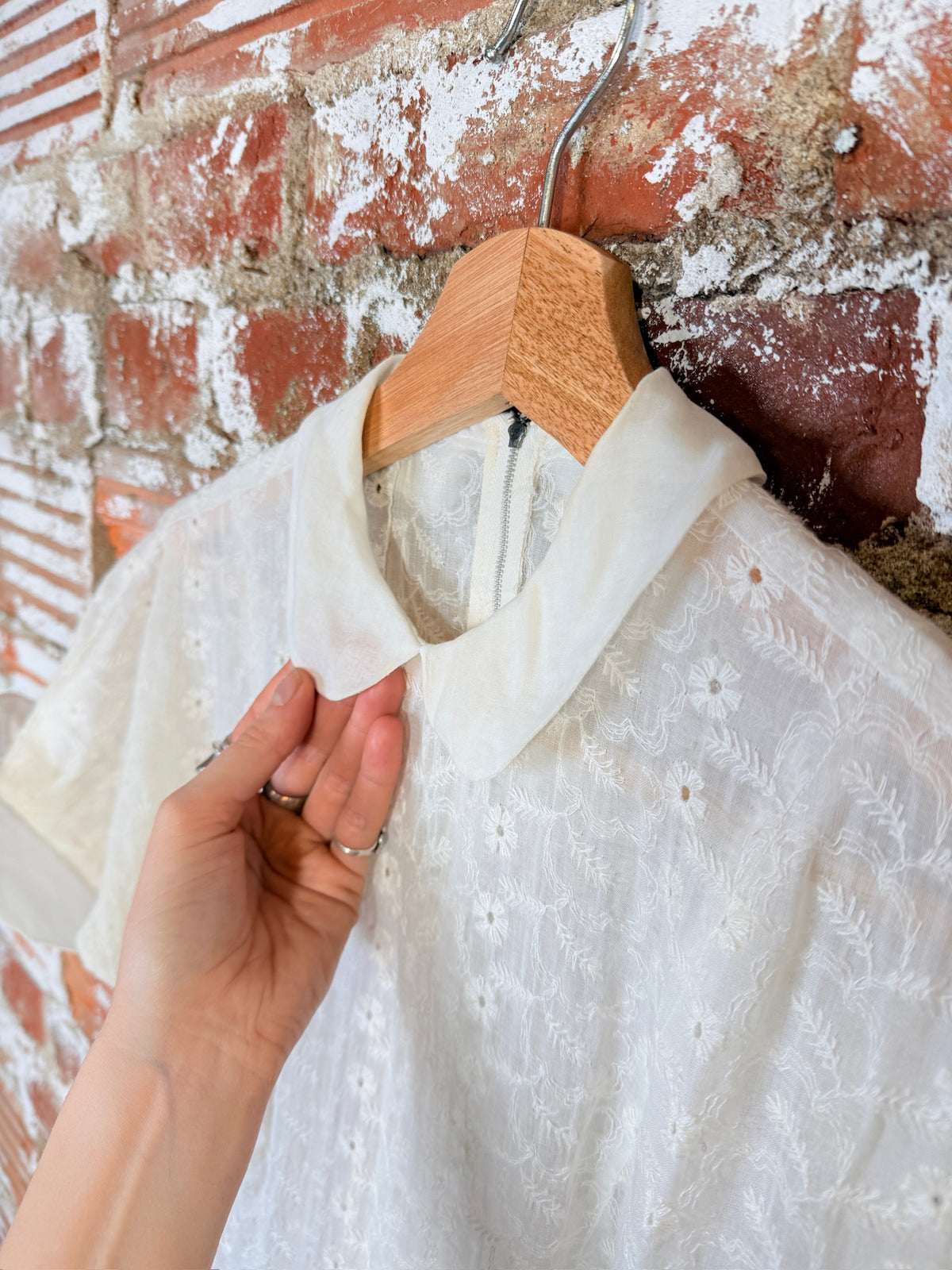 Antique 1930's White Eyelet Pattern Organza Collared Dress