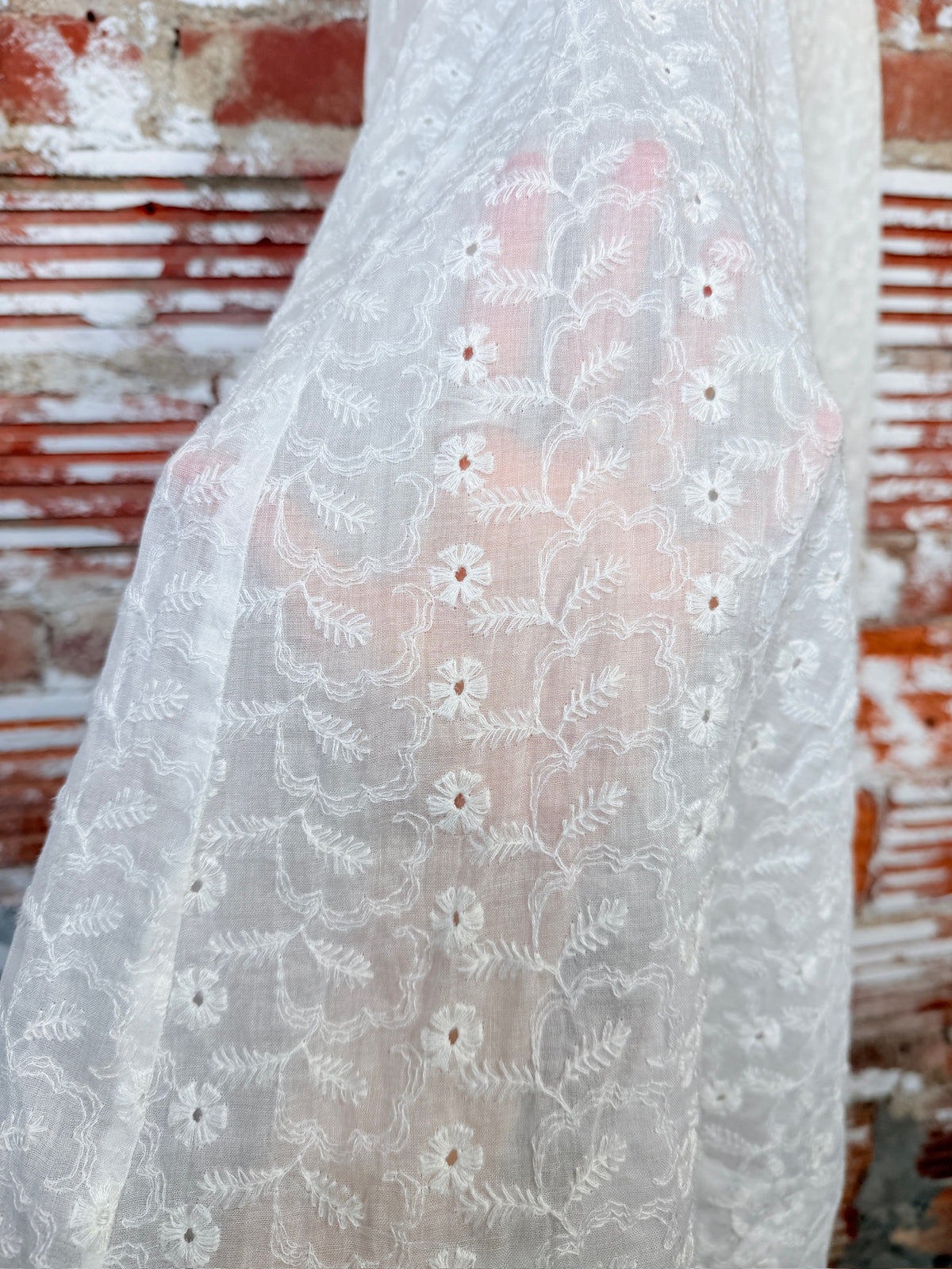 Antique 1930's White Eyelet Pattern Organza Collared Dress