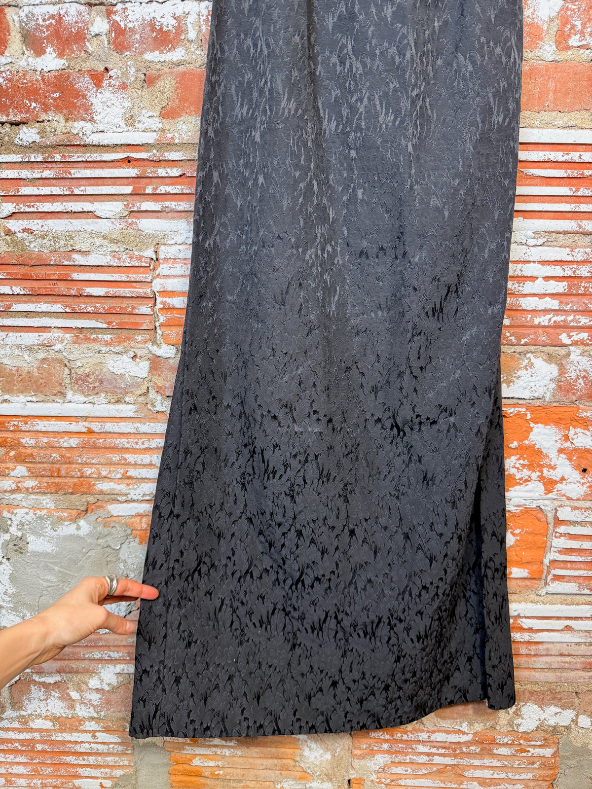 Vintage 1980's Loralie Black Brocade Pattern Draped Back Formal Dress