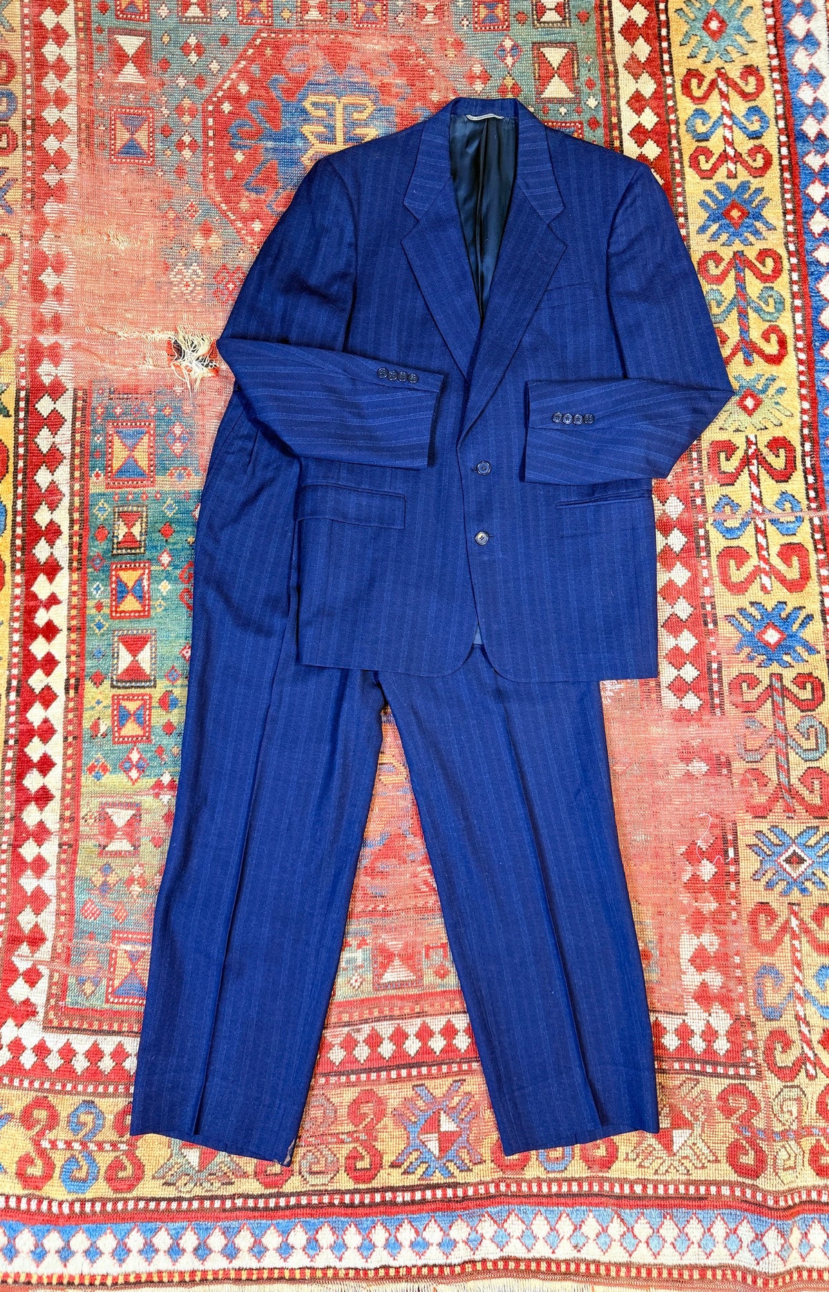Vintage Christian Dior Wool Navy Blue Striped Two-Piece Suit