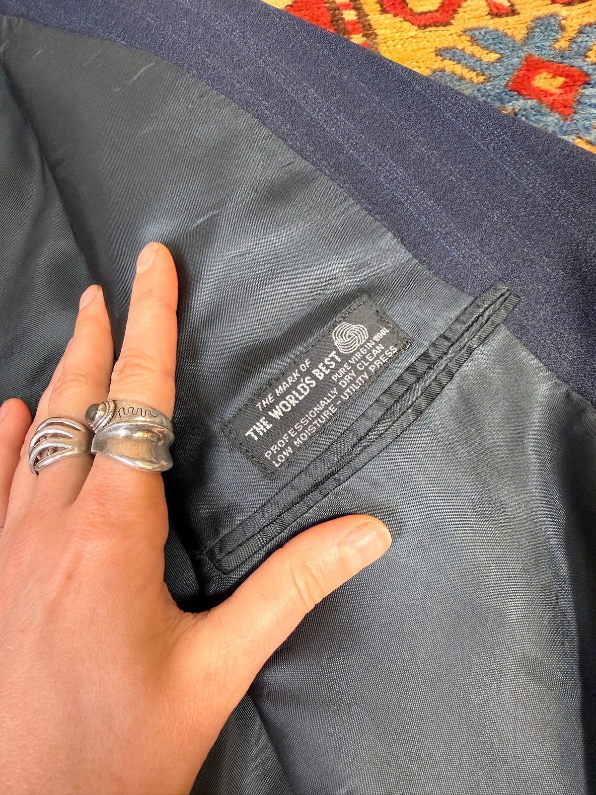 Vintage Christian Dior Wool Navy Blue Striped Two-Piece Suit