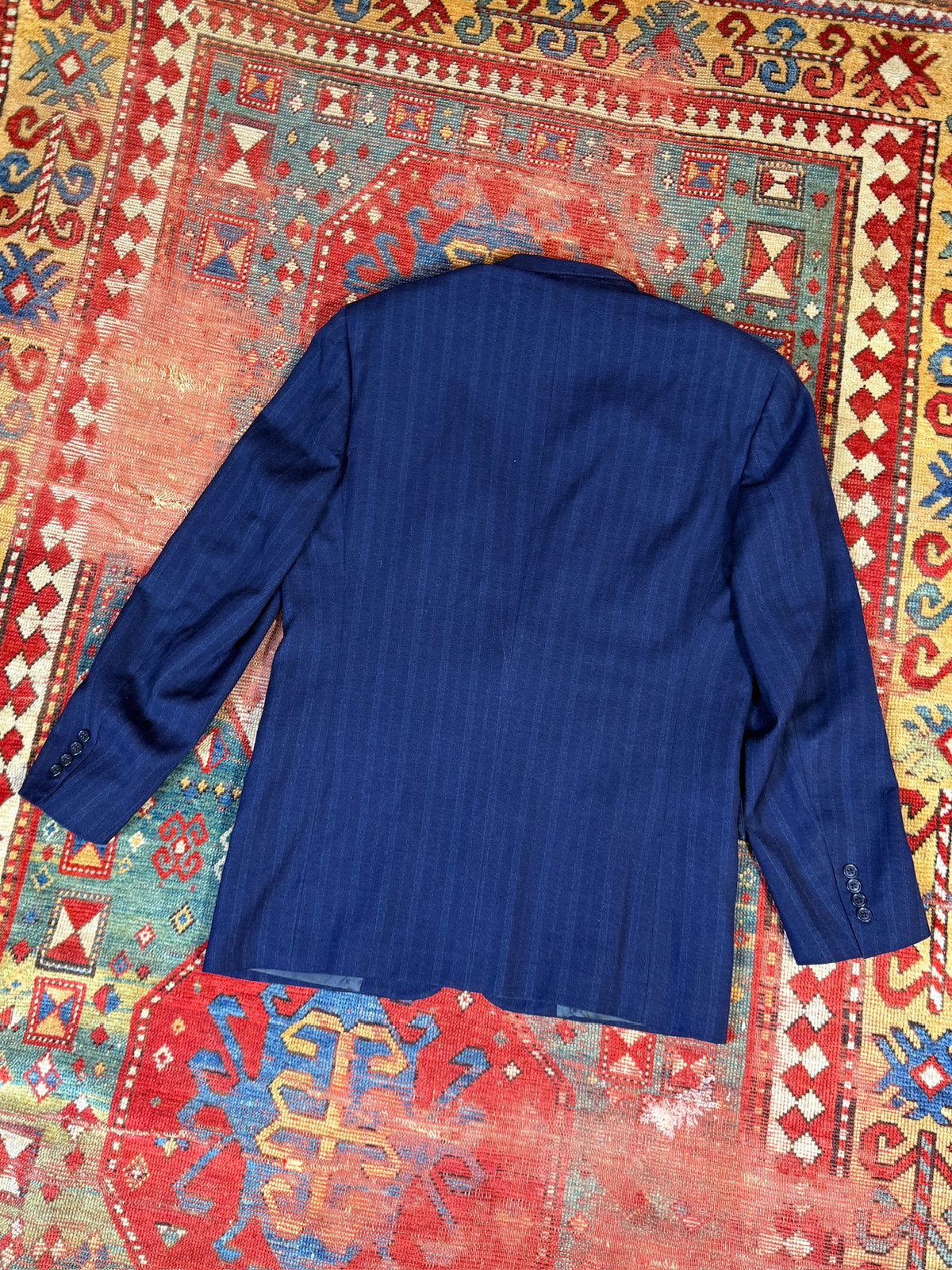 Vintage Christian Dior Wool Navy Blue Striped Two-Piece Suit