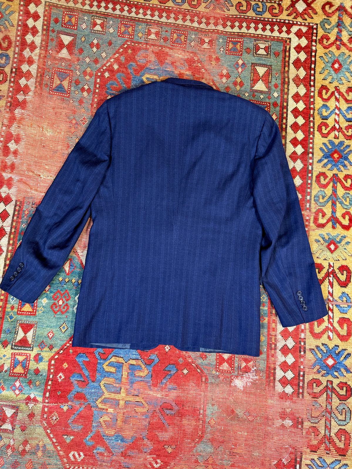 Vintage Christian Dior Wool Navy Blue Striped Two-Piece Suit