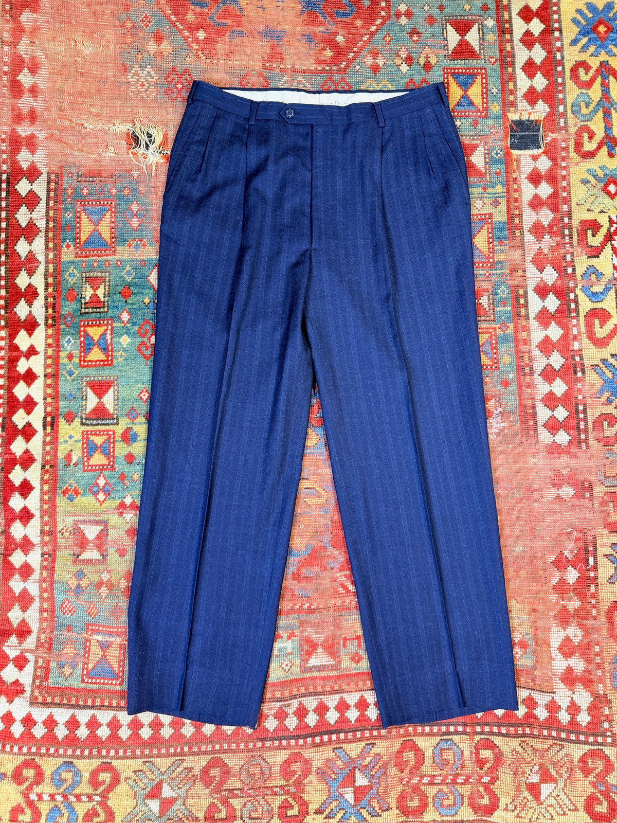 Vintage Christian Dior Wool Navy Blue Striped Two-Piece Suit