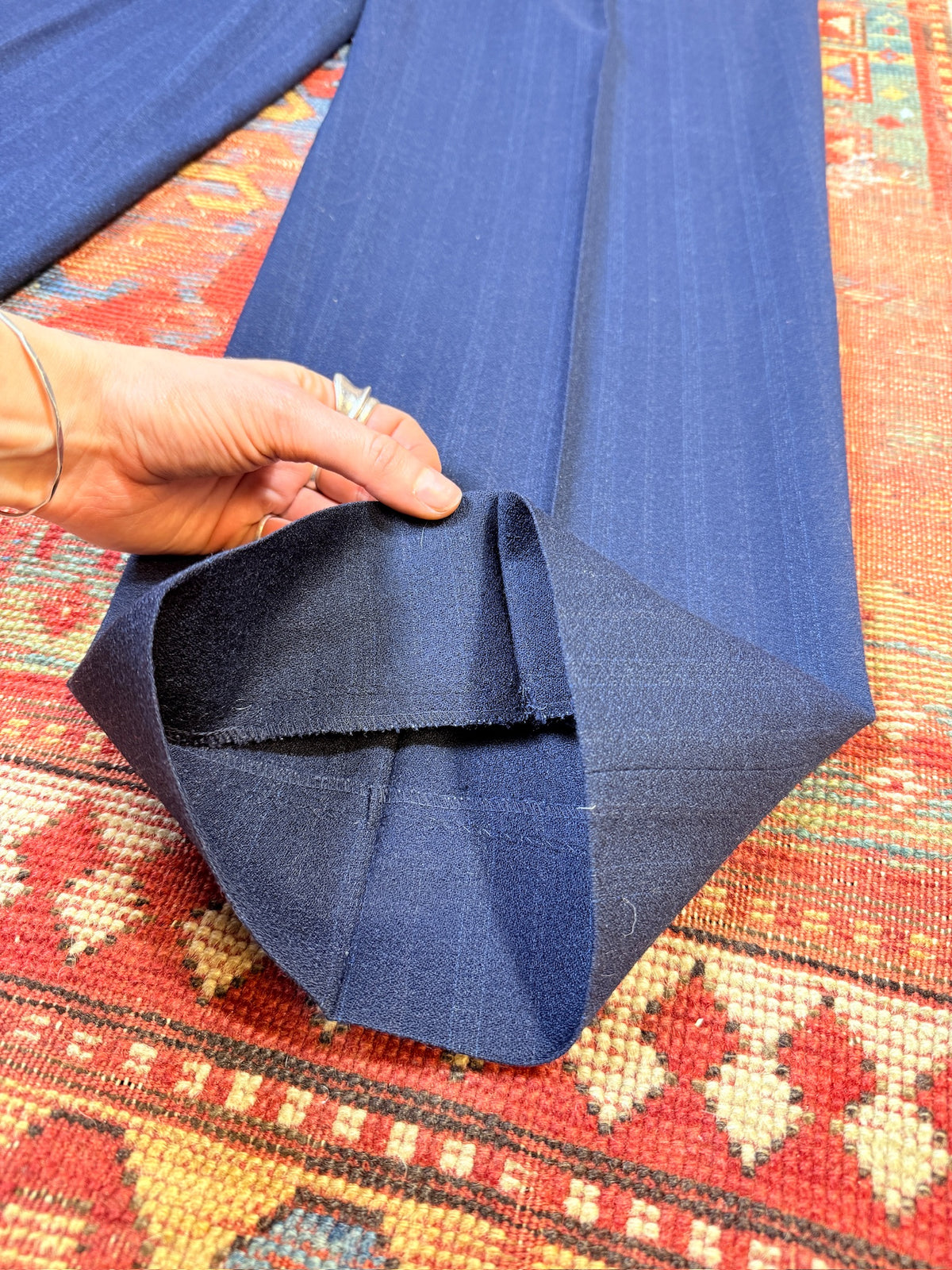 Vintage Christian Dior Wool Navy Blue Striped Two-Piece Suit