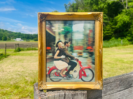 Gold Framed "Couple on Scooter" Wall Art