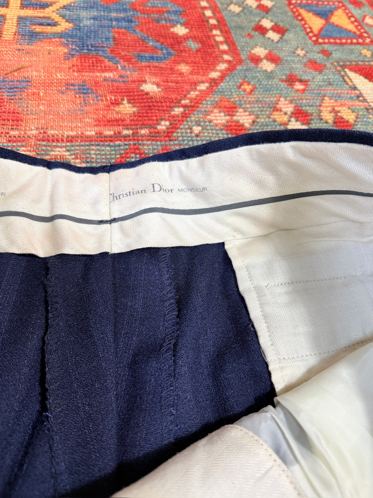 Vintage Christian Dior Wool Navy Blue Striped Two-Piece Suit