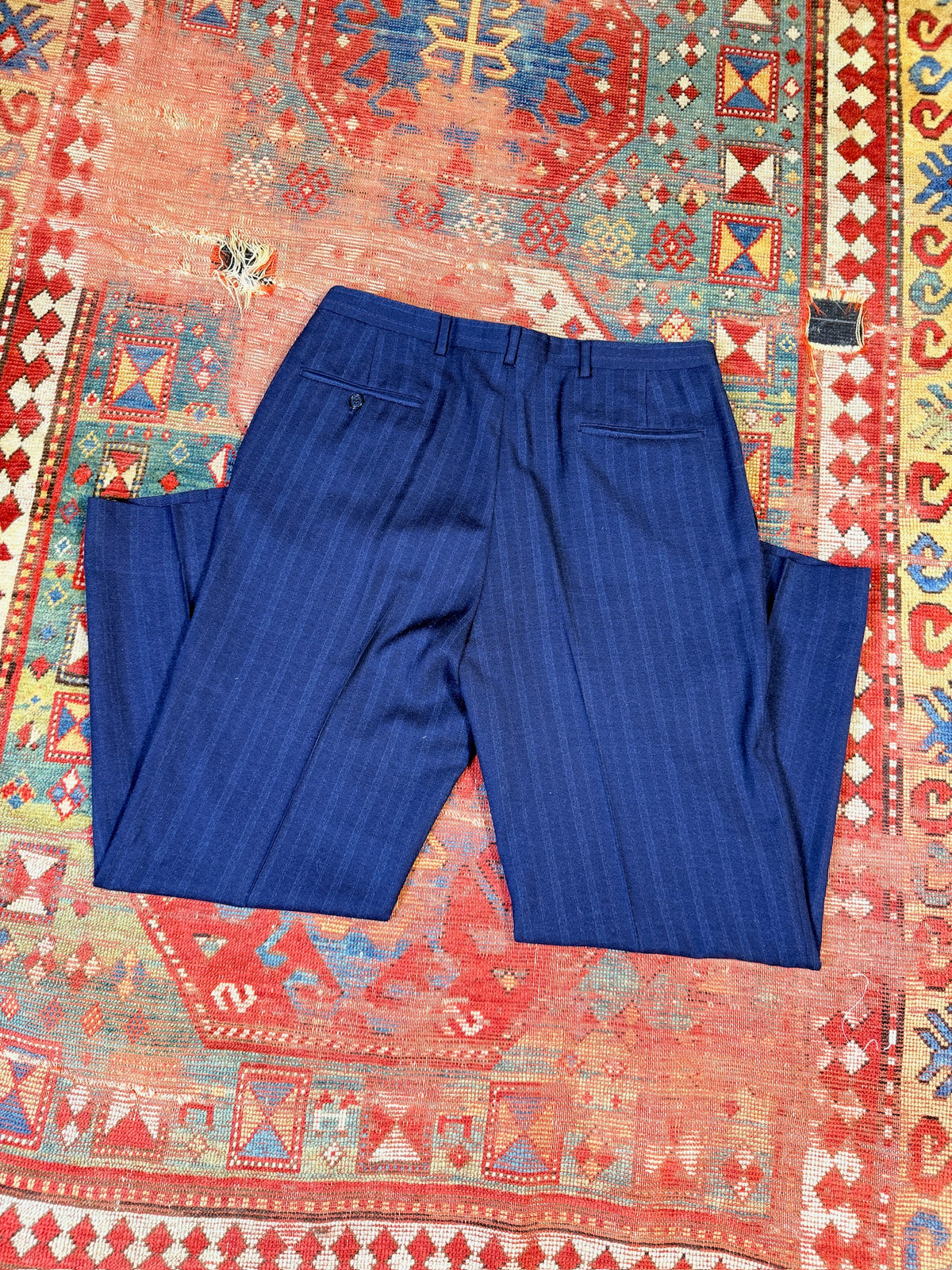 Vintage Christian Dior Wool Navy Blue Striped Two-Piece Suit
