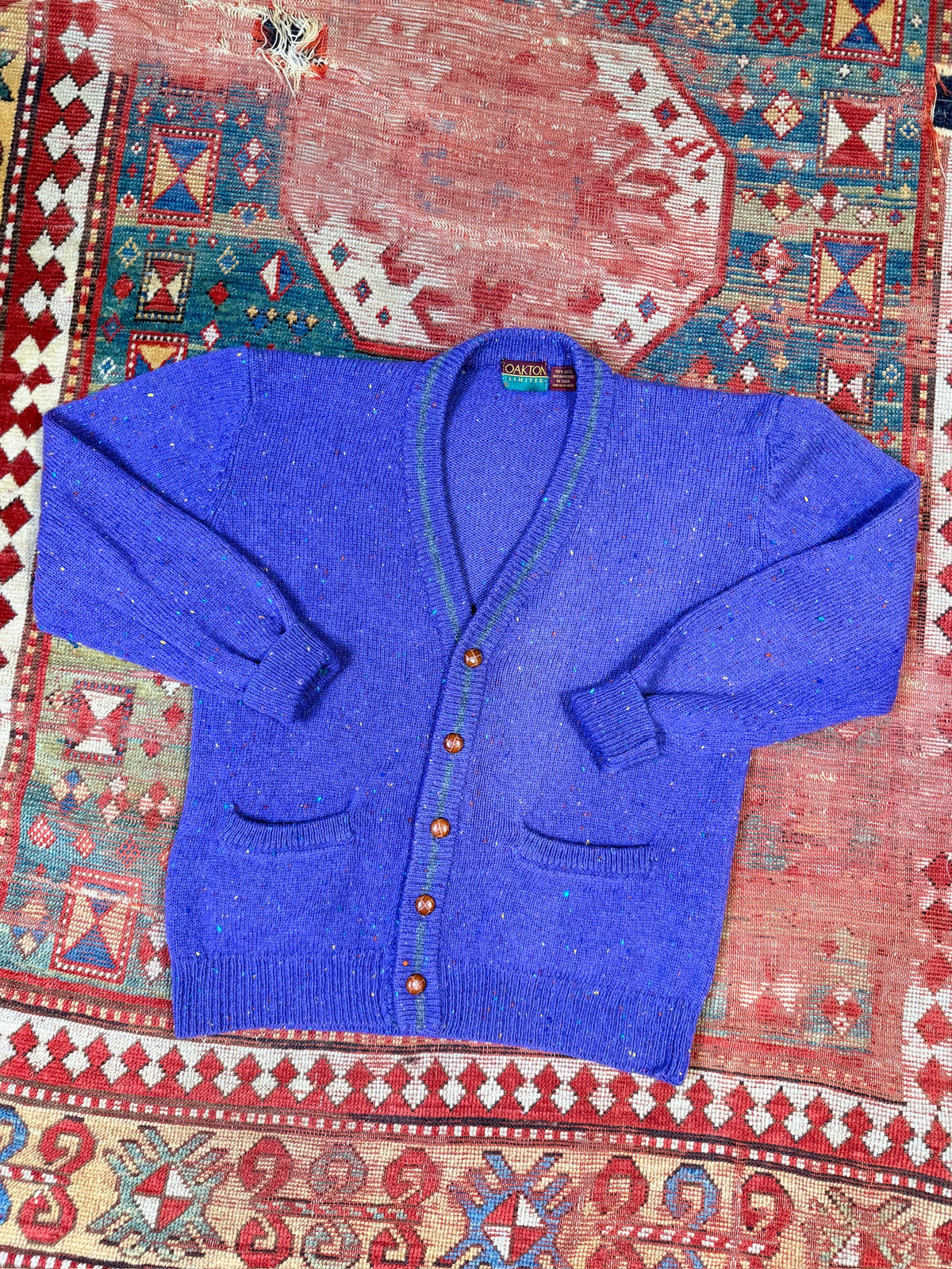 Vintage 1980s/90’s Oakton Limited Purple Donegal Style Wool Cardigan | XL