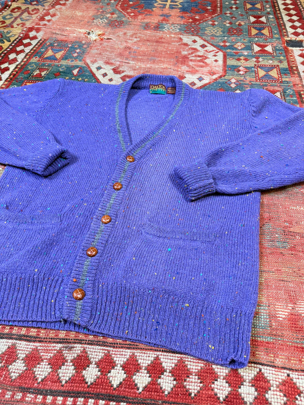 Vintage 1980s/90’s Oakton Limited Purple Donegal Style Wool Cardigan | XL