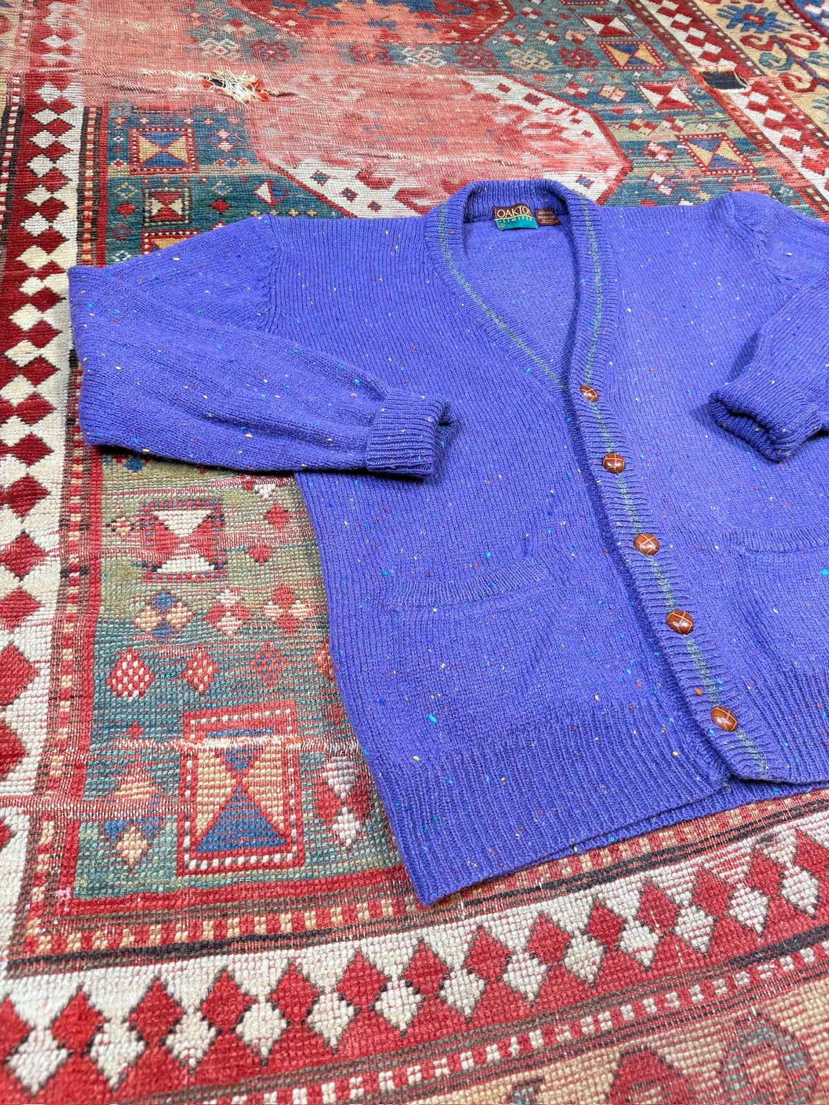 Vintage 1980s/90’s Oakton Limited Purple Donegal Style Wool Cardigan | XL