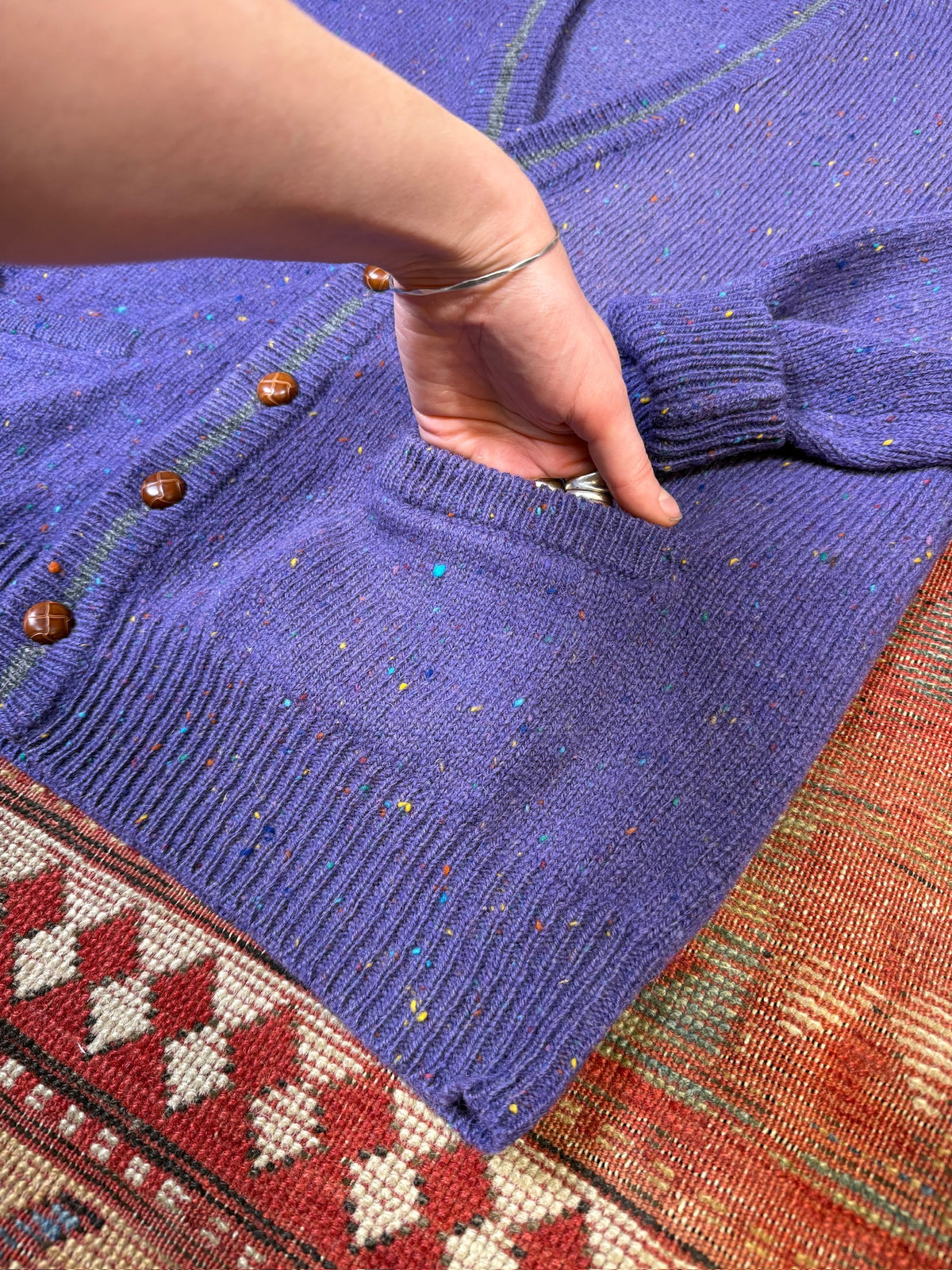 Vintage 1980s/90’s Oakton Limited Purple Donegal Style Wool Cardigan | XL