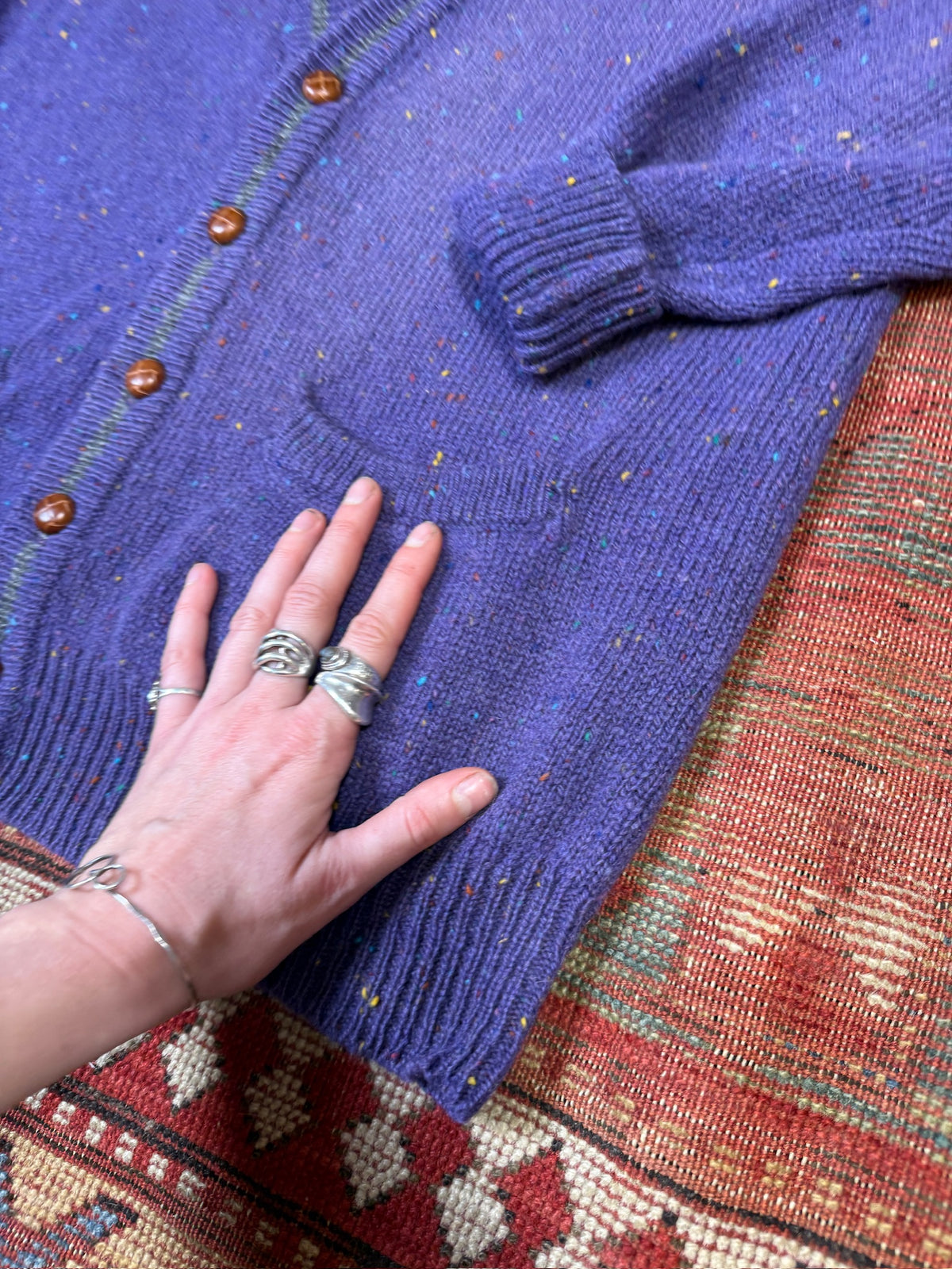 Vintage 1980s/90’s Oakton Limited Purple Donegal Style Wool Cardigan | XL