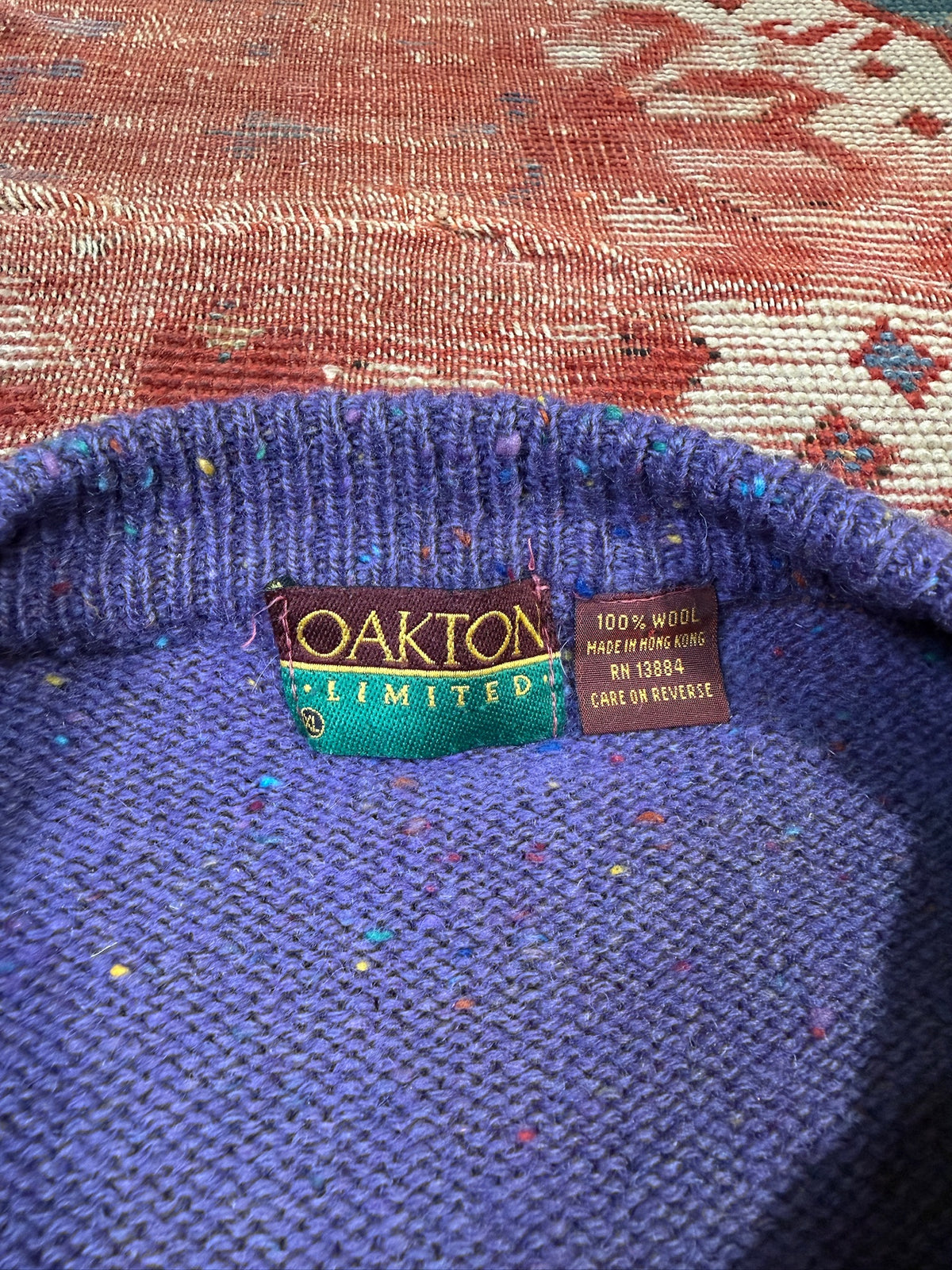 Vintage 1980s/90’s Oakton Limited Purple Donegal Style Wool Cardigan | XL