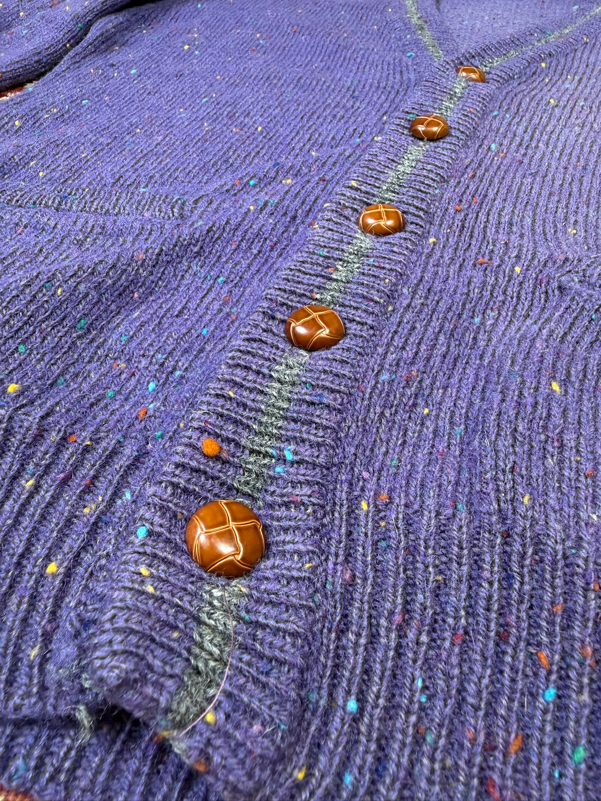 Vintage 1980s/90’s Oakton Limited Purple Donegal Style Wool Cardigan | XL