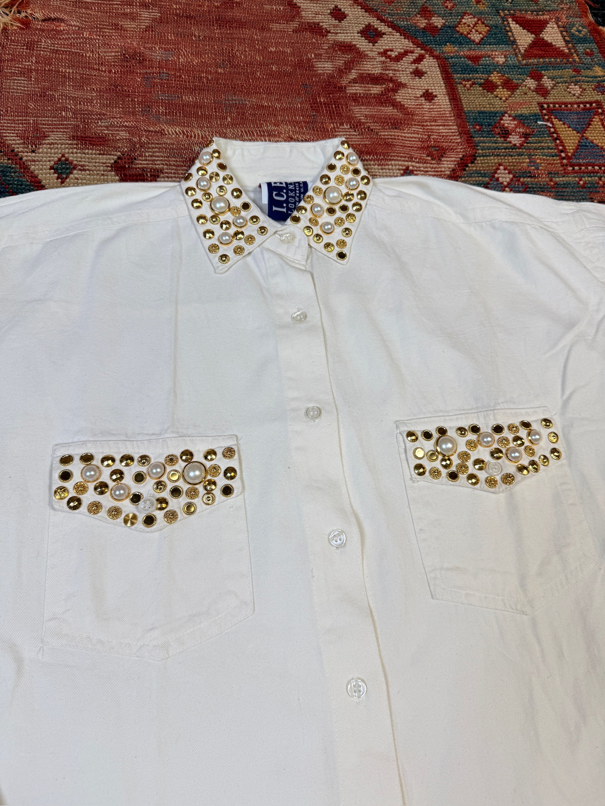 Vintage 1980’s I.C.E. Look NY White Cotton Button-Up Shirt | L