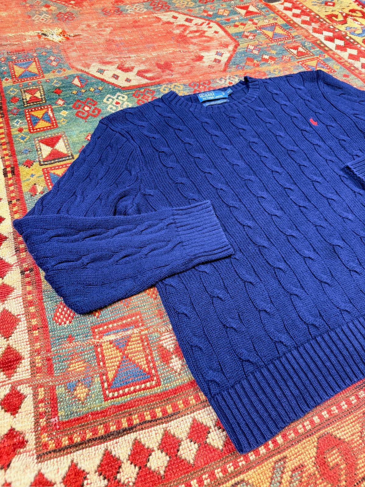 Vintage 1990’s Polo Ralph Lauren Navy Blue 100% Cotton Sweater | XL