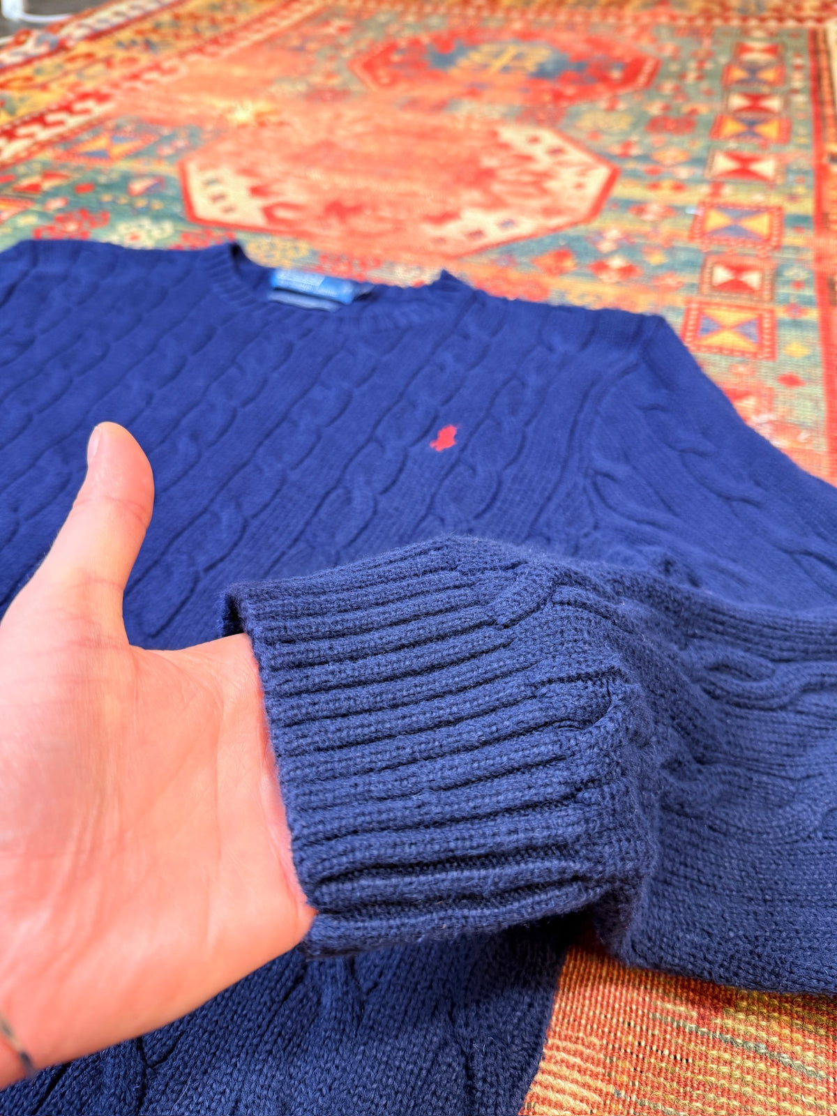 Vintage 1990’s Polo Ralph Lauren Navy Blue 100% Cotton Sweater | XL