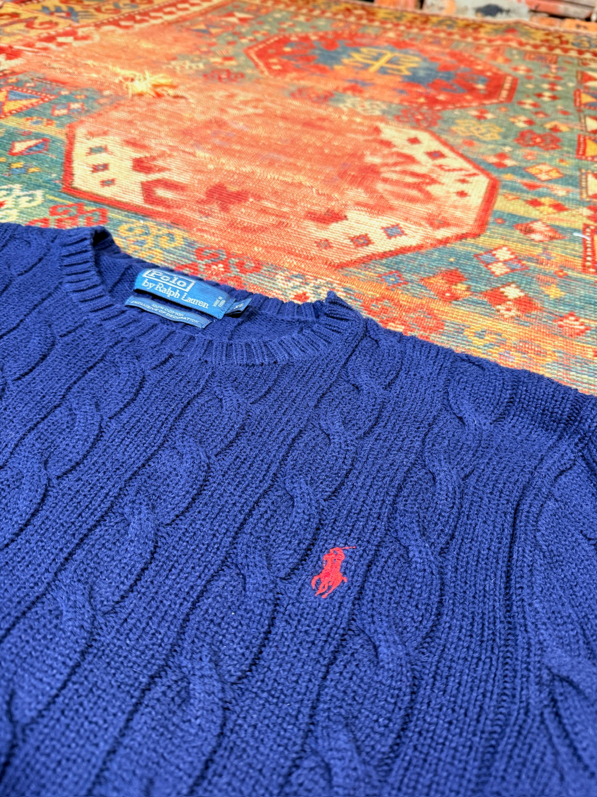 Vintage 1990’s Polo Ralph Lauren Navy Blue 100% Cotton Sweater | XL