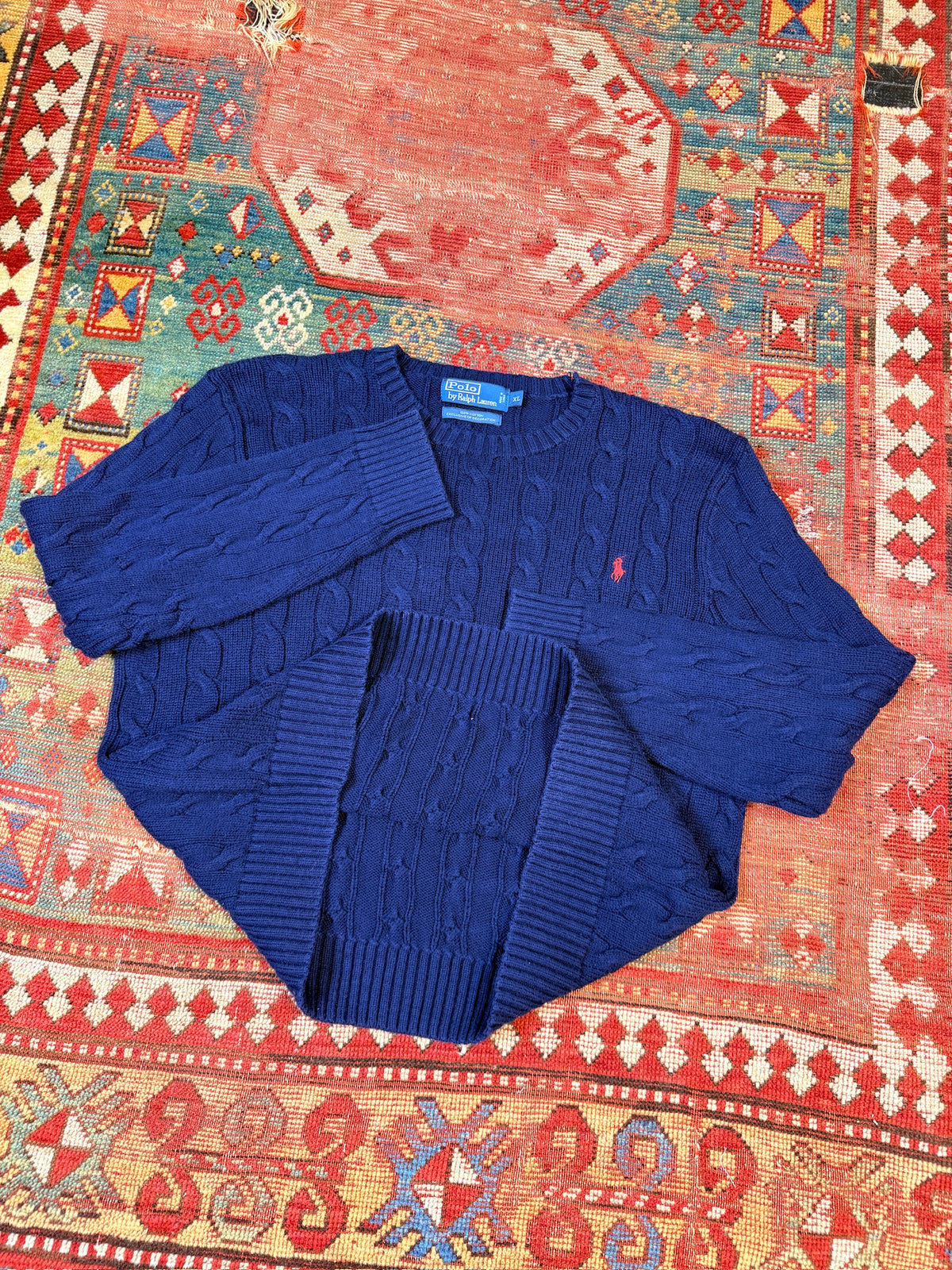 Vintage 1990’s Polo Ralph Lauren Navy Blue 100% Cotton Sweater | XL