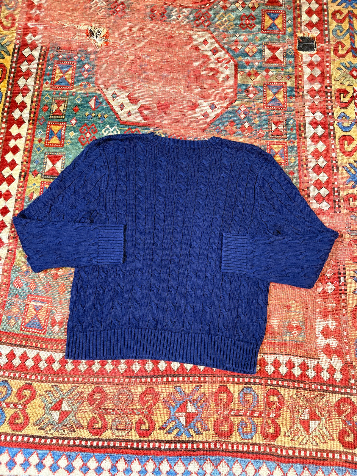 Vintage 1990’s Polo Ralph Lauren Navy Blue 100% Cotton Sweater | XL