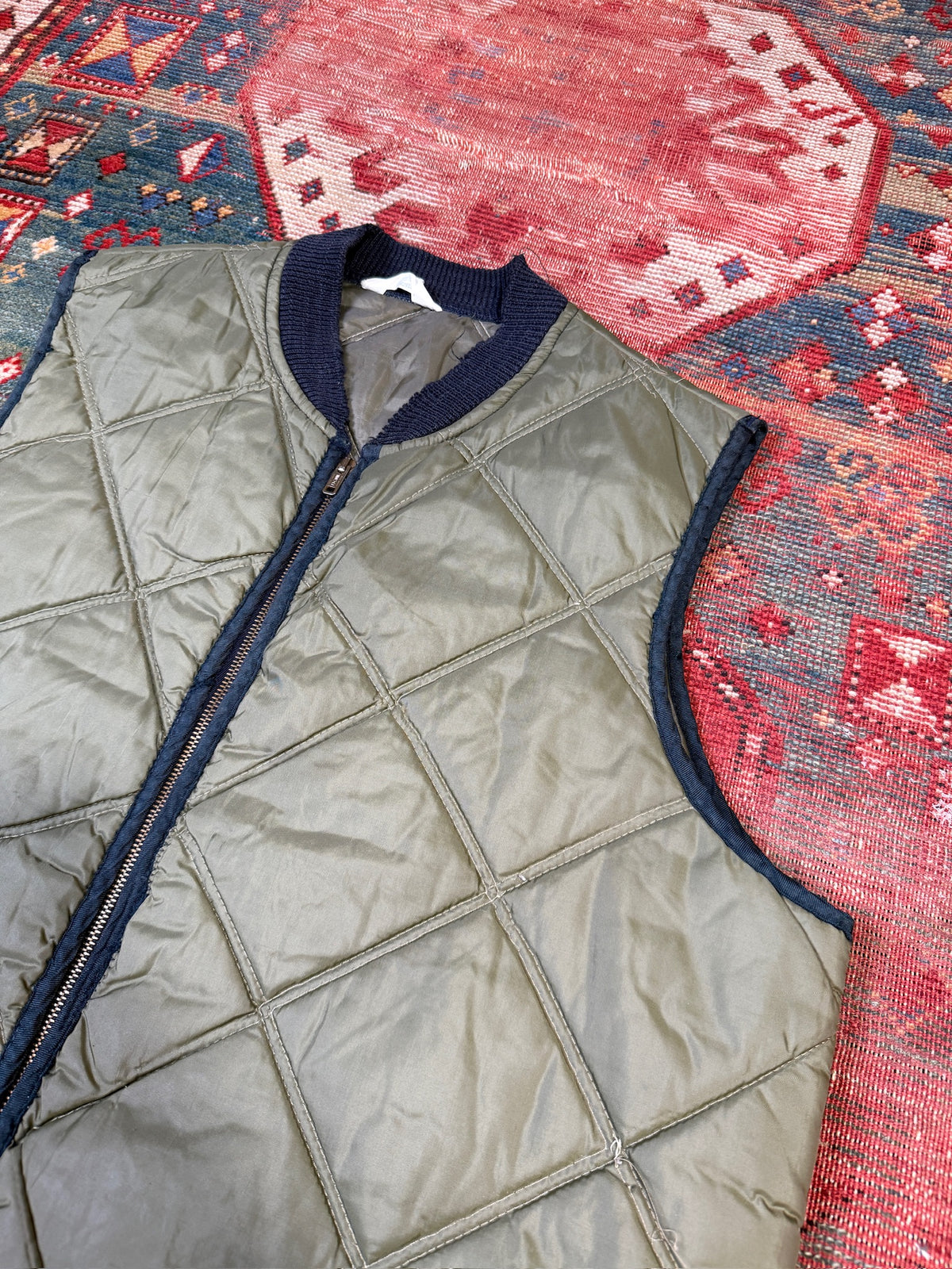 Vintage 1960s-70s Sears Green Polyester Puffer Vest