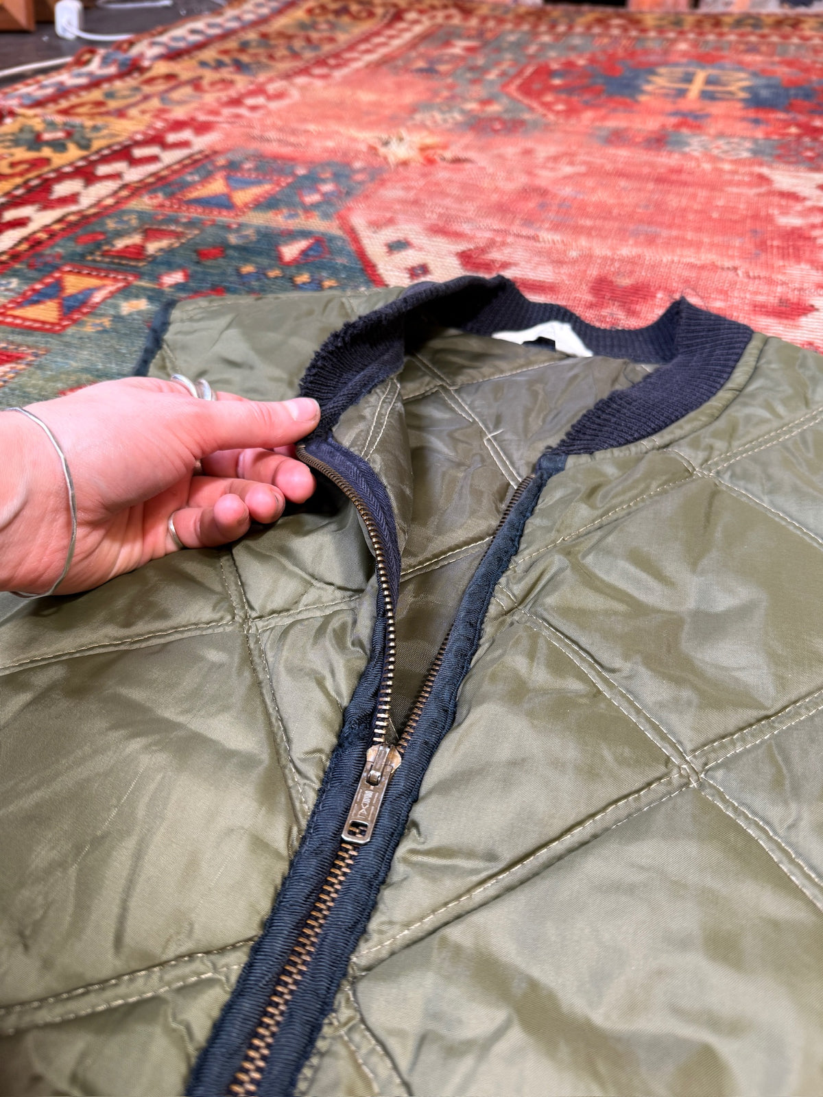 Vintage 1960s-70s Sears Green Polyester Puffer Vest