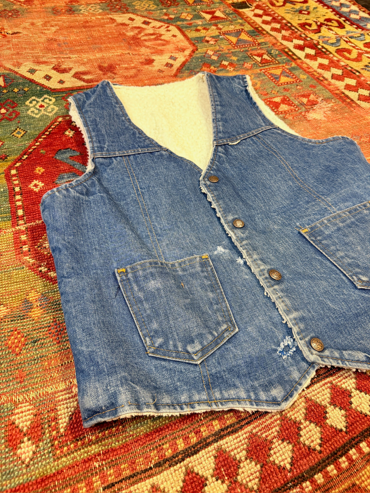 Vintage 1970s Nelson Denim Sherpa Lined Vest