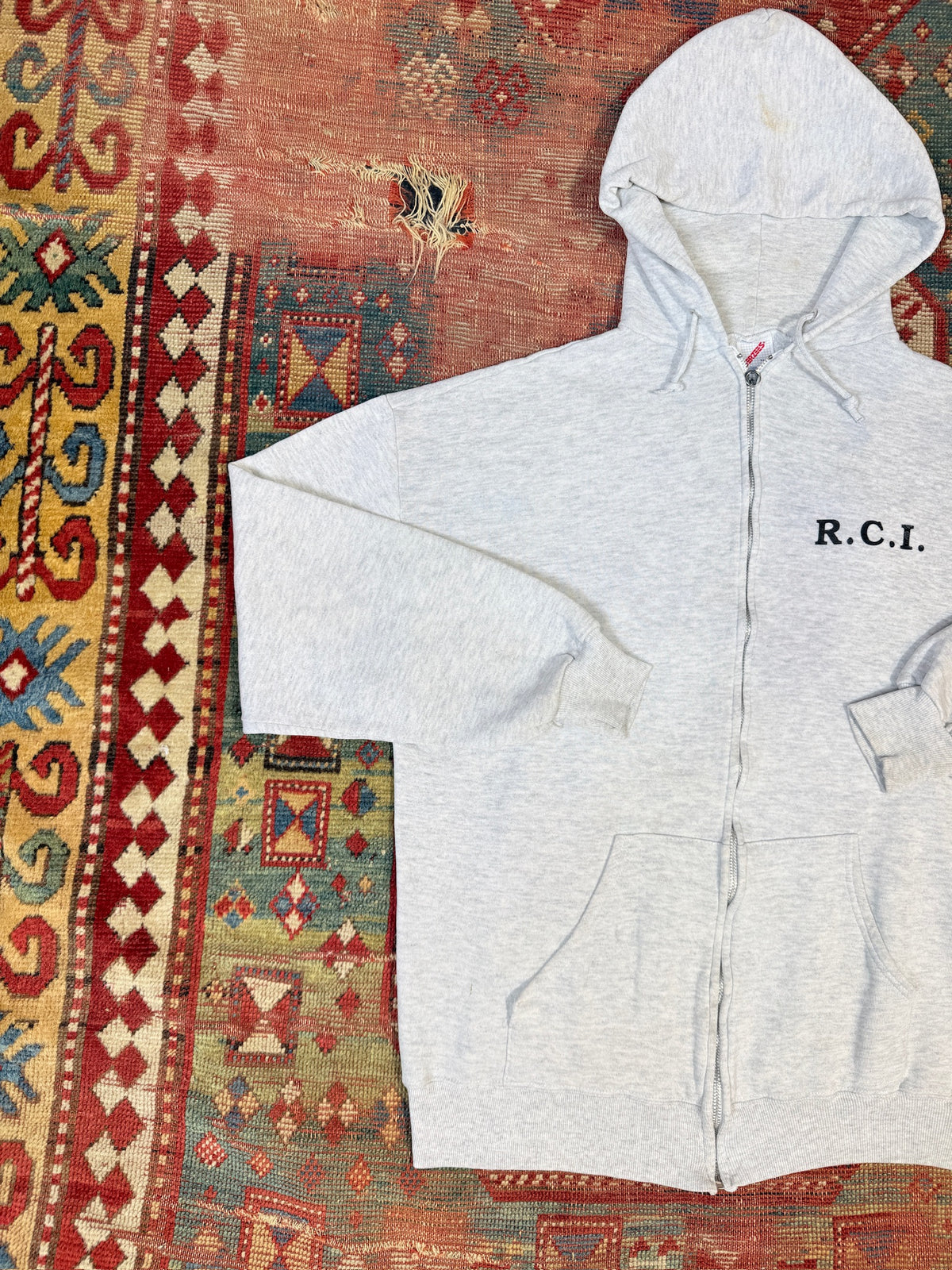 Vintage 1980s Jerzees Grey R.C.I. Reliable Carries Zip-up Hoodie | XL
