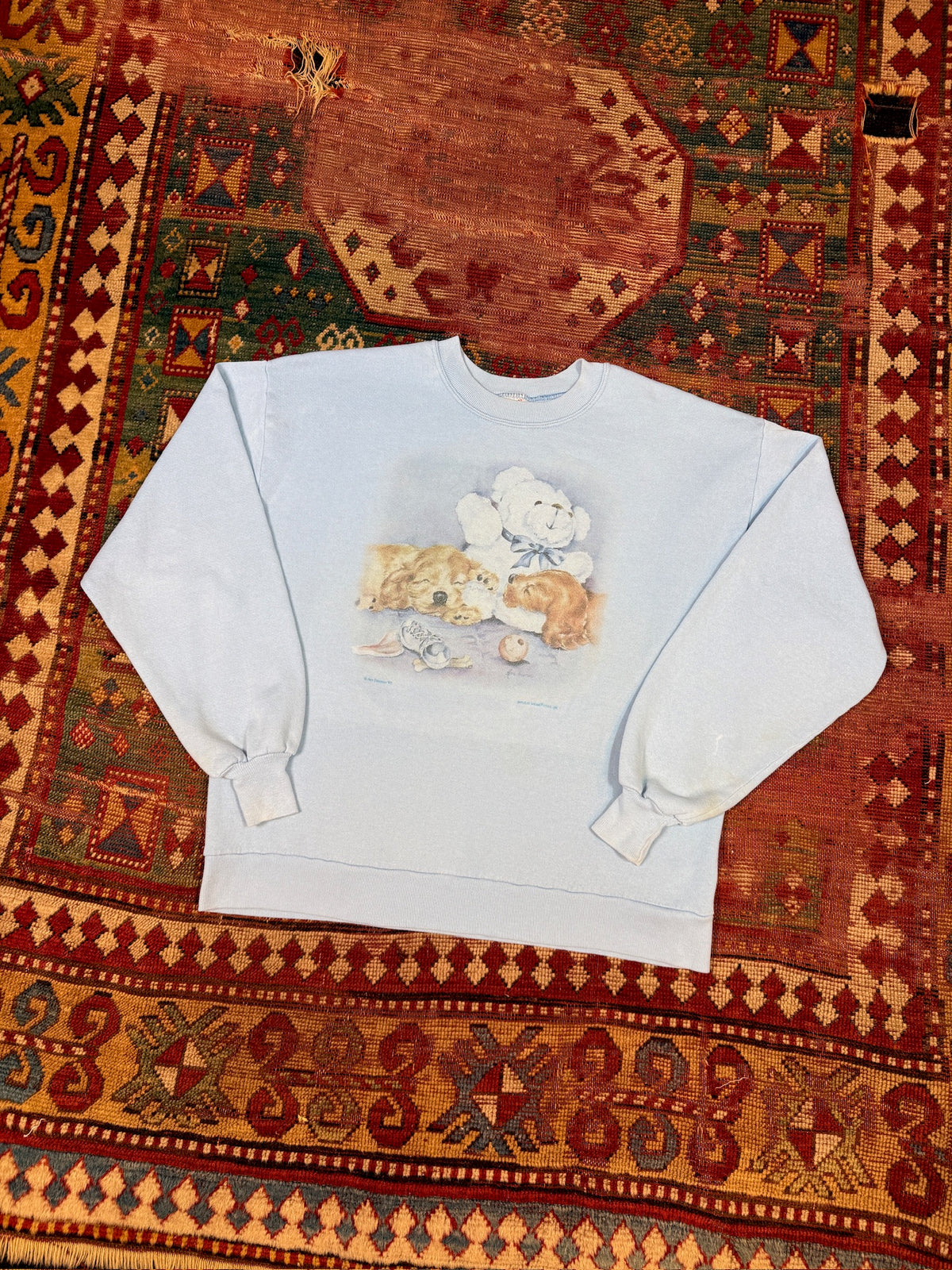 Vintage 1980’s/90’s Baby Blue Dogs and Teddy Graphic Crewneck | L