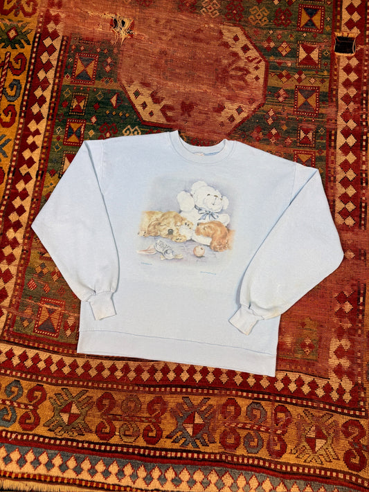 Vintage 1980’s/90’s Baby Blue Dogs and Teddy Graphic Crewneck | L
