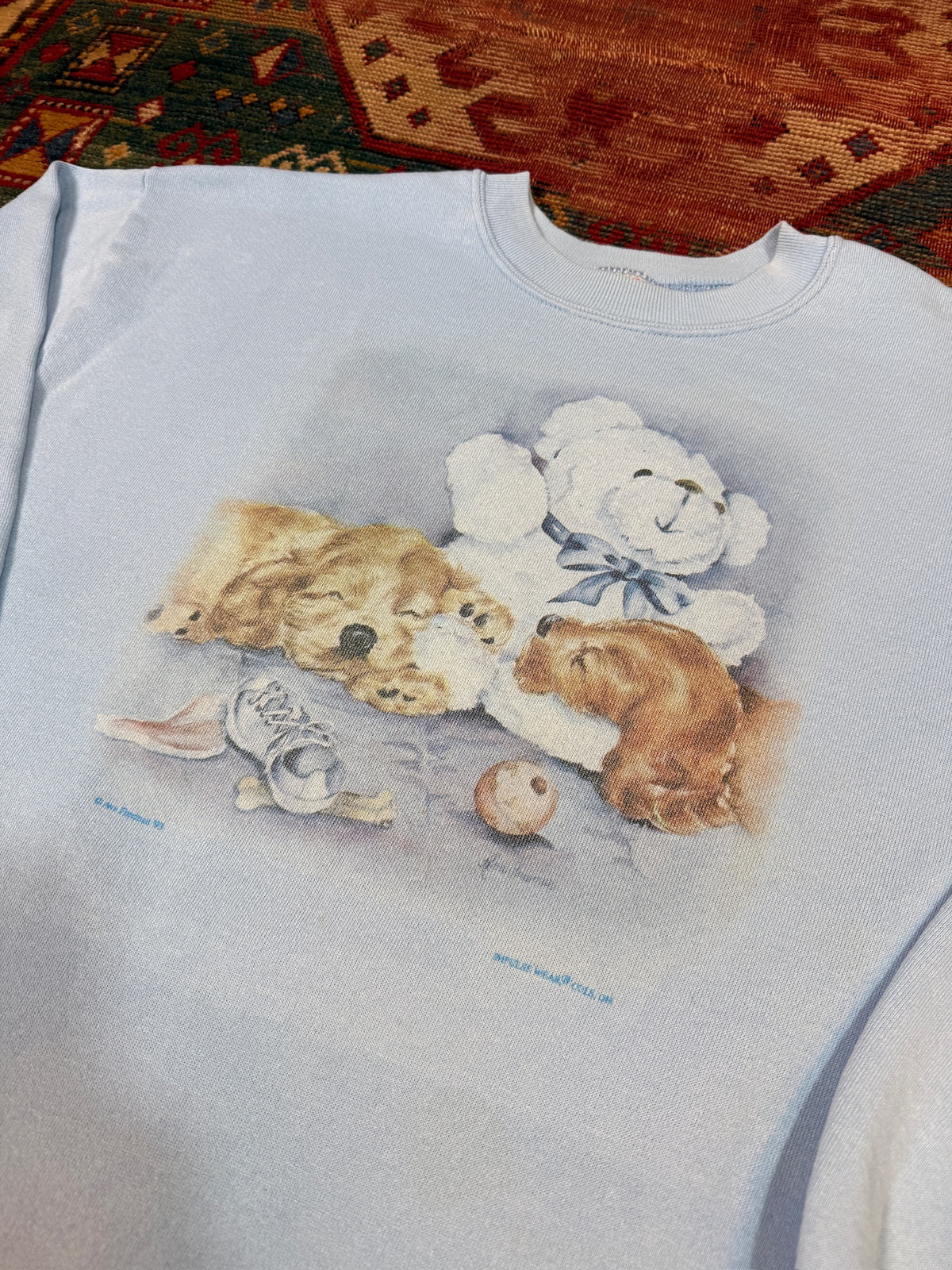 Vintage 1980’s/90’s Baby Blue Dogs and Teddy Graphic Crewneck | L