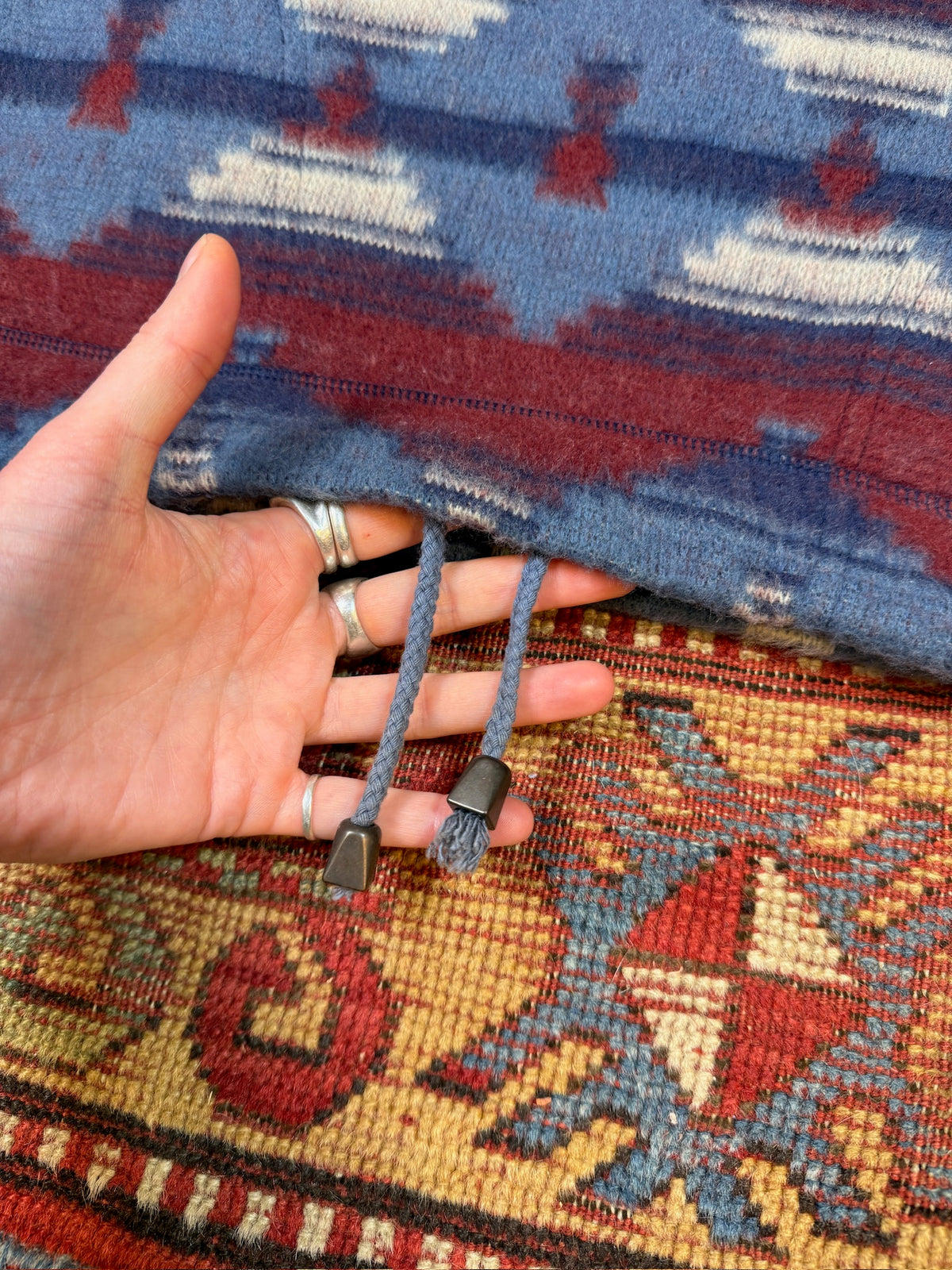Vintage 1990s DENIM EXPRESS Blue and Red Southwestern Quarter-Button Pullover | M