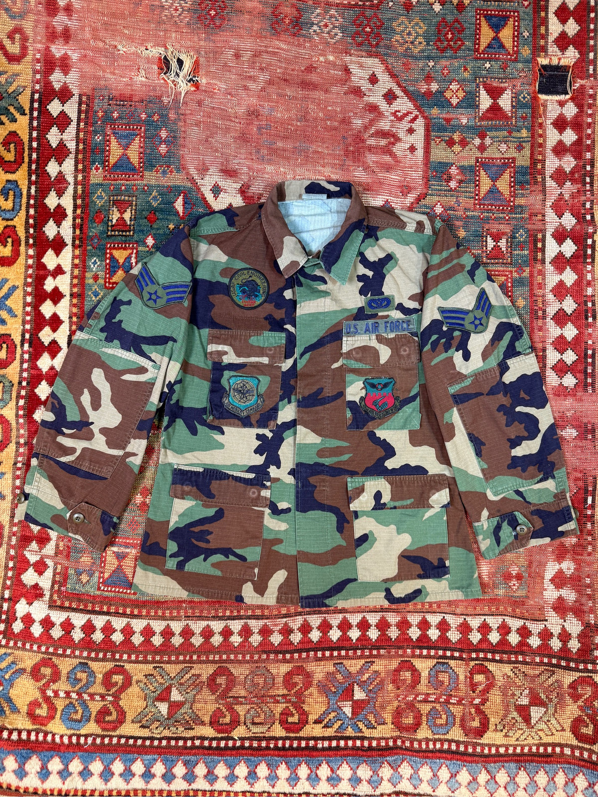 Vintage 1990s USA Airforce Cotton-Nylon Blend M81 Woodland Button Up | M
