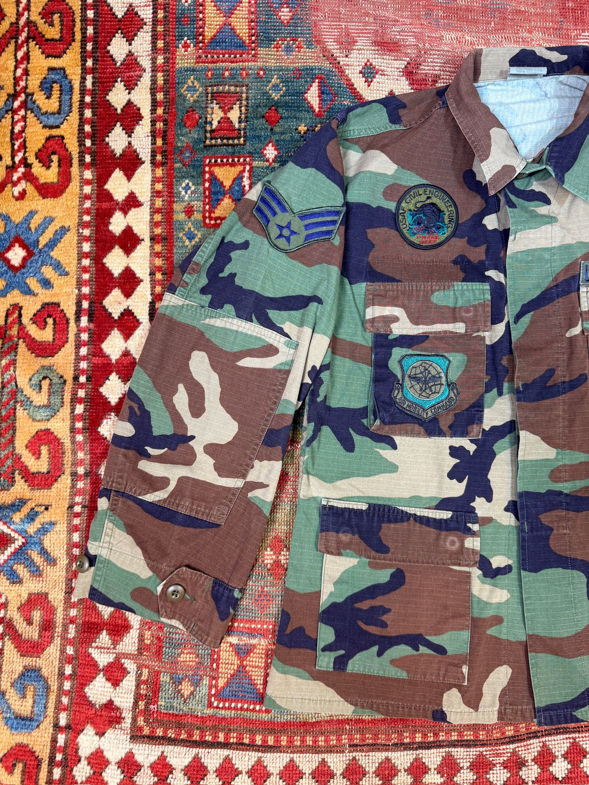 Vintage 1990s USA Airforce Cotton-Nylon Blend M81 Woodland Button Up | M