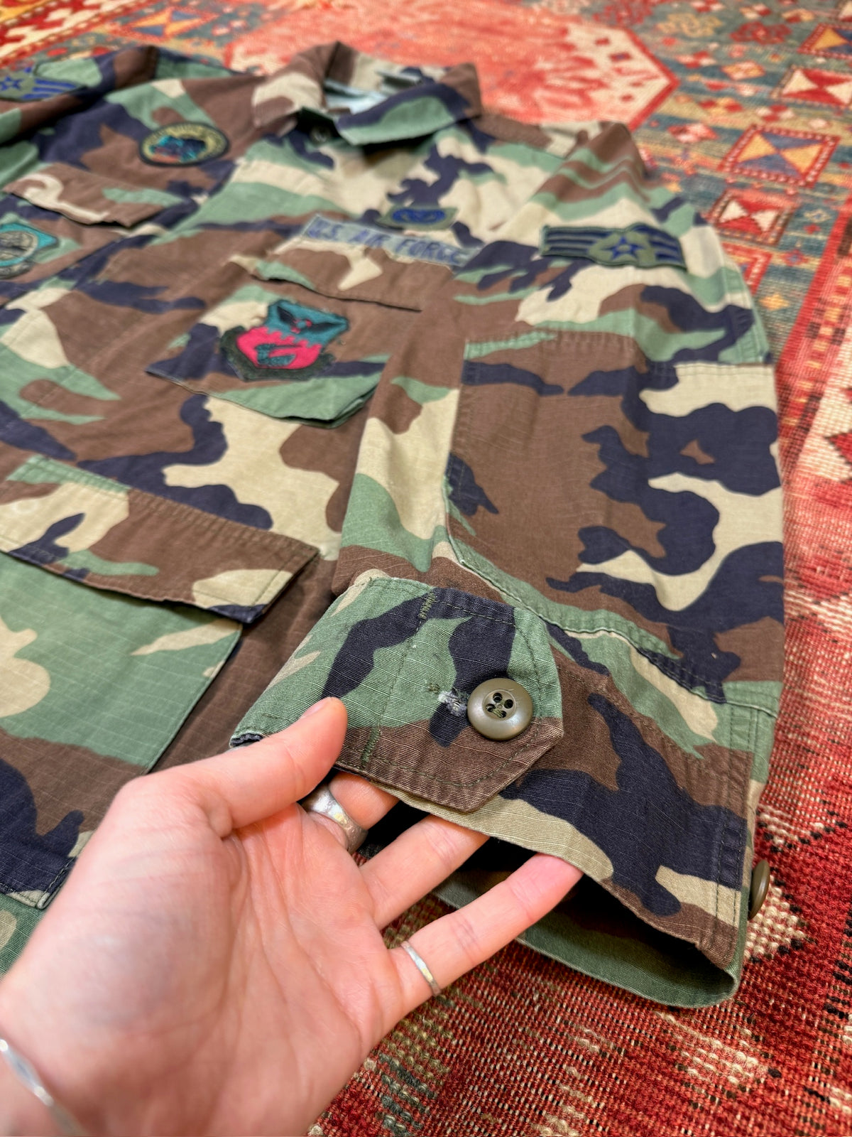 Vintage 1990s USA Airforce Cotton-Nylon Blend M81 Woodland Button Up | M
