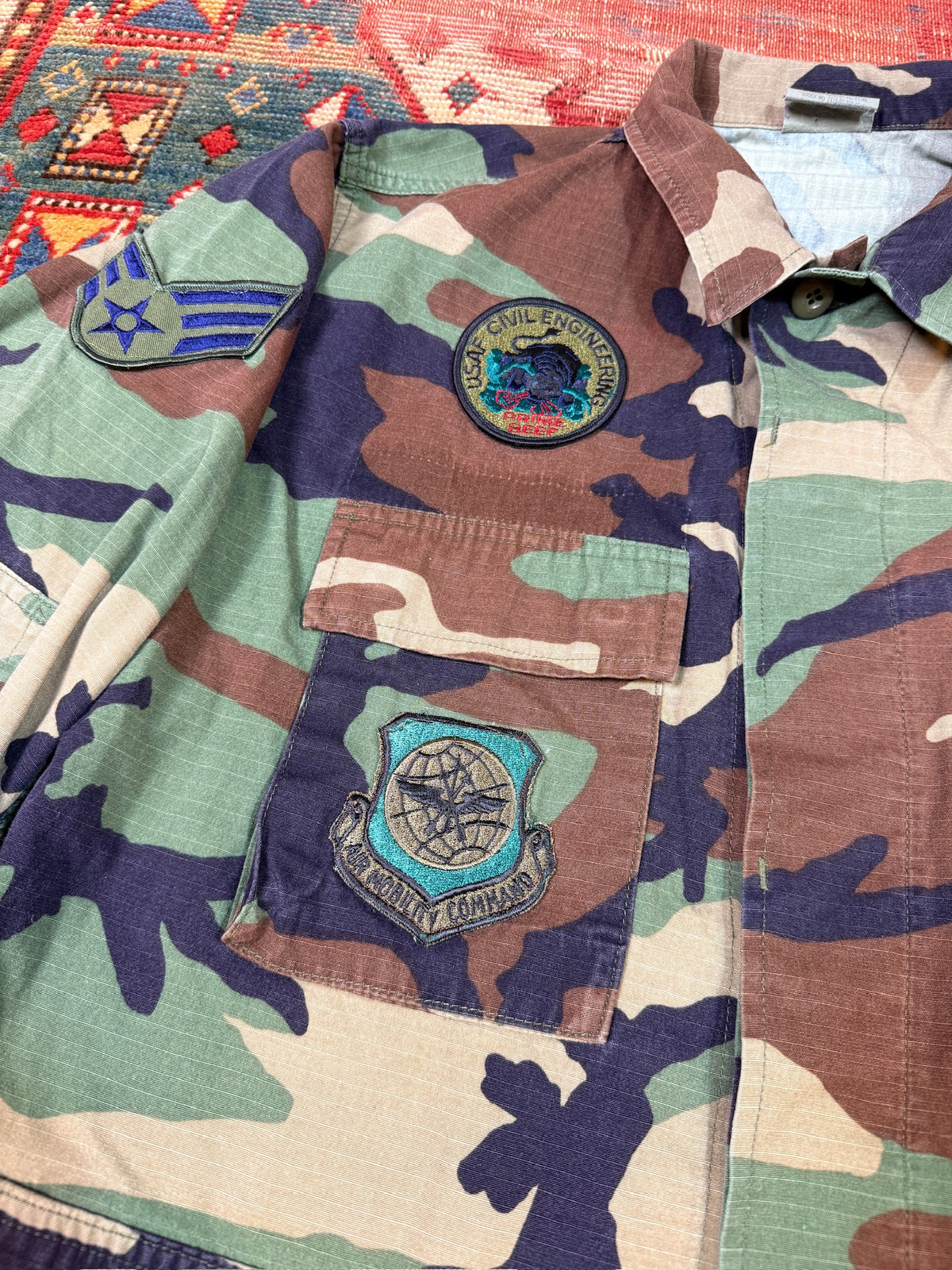 Vintage 1990s USA Airforce Cotton-Nylon Blend M81 Woodland Button Up | M