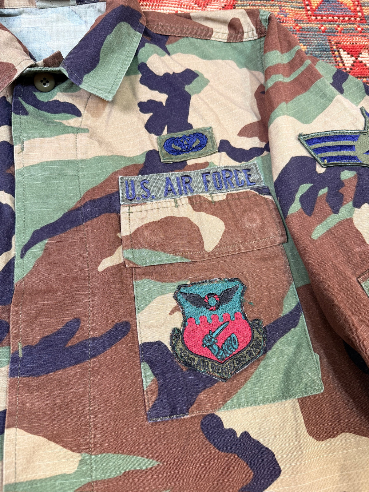 Vintage 1990s USA Airforce Cotton-Nylon Blend M81 Woodland Button Up | M