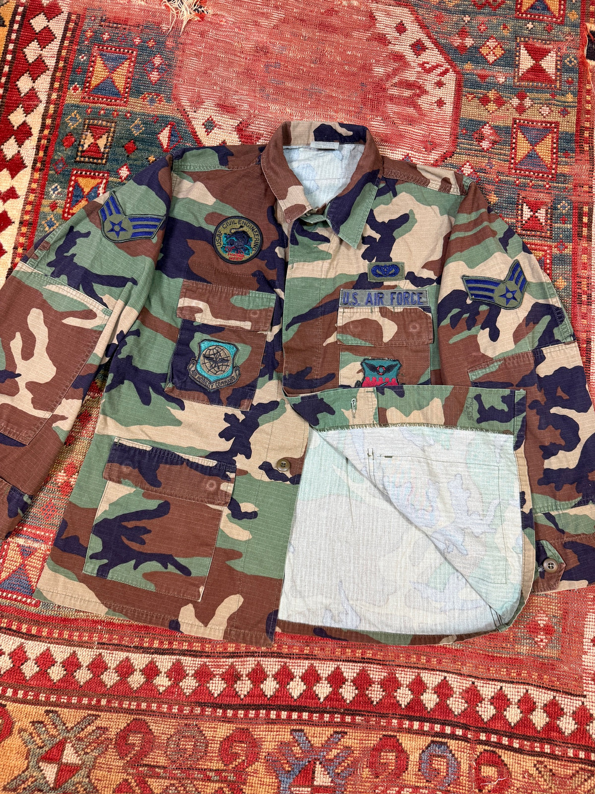 Vintage 1990s USA Airforce Cotton-Nylon Blend M81 Woodland Button Up | M