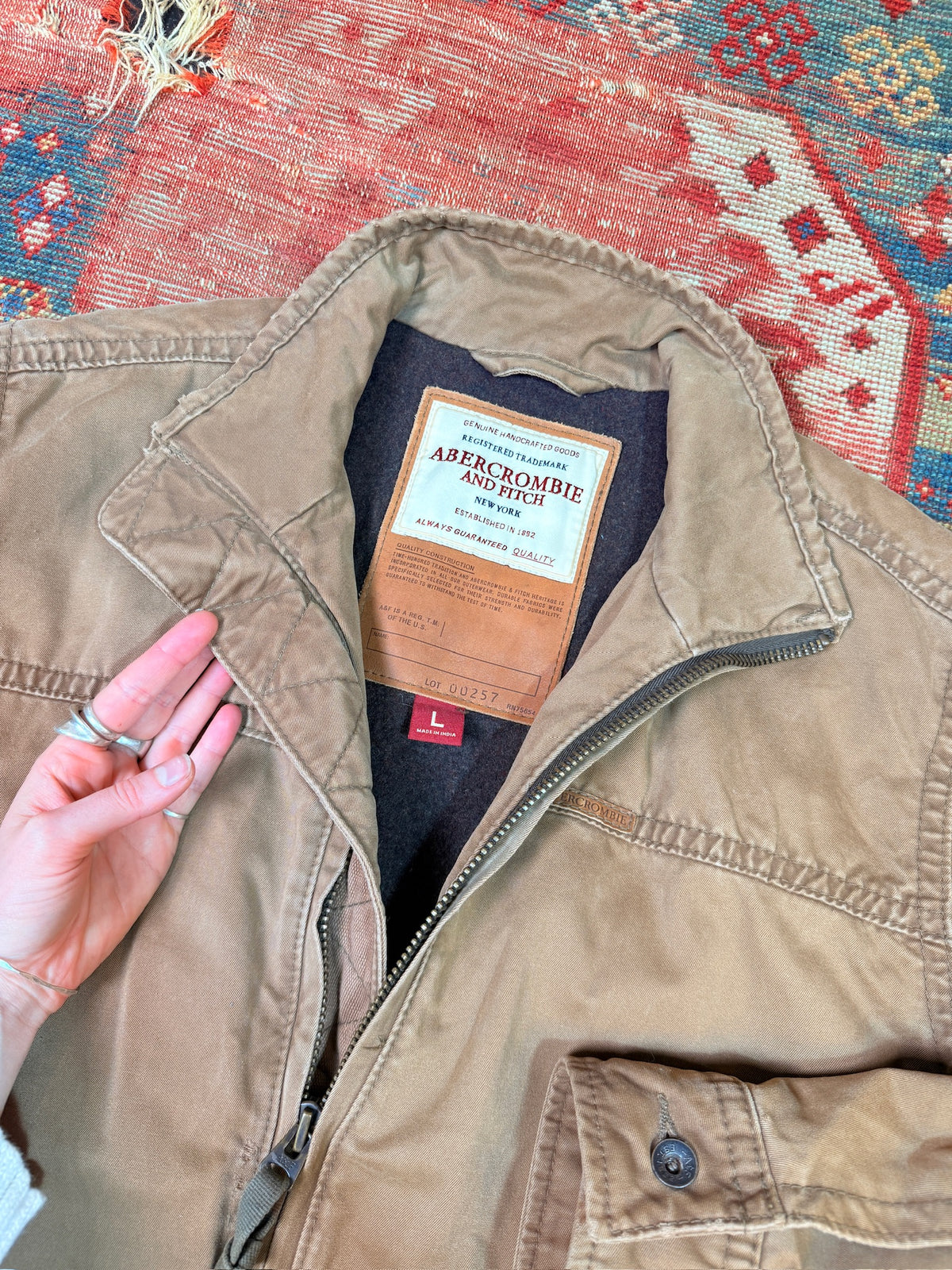 Vintage Early 2000s Abercrombie and Fitch Cotton Wool-Lined Zip-up Jacket | L