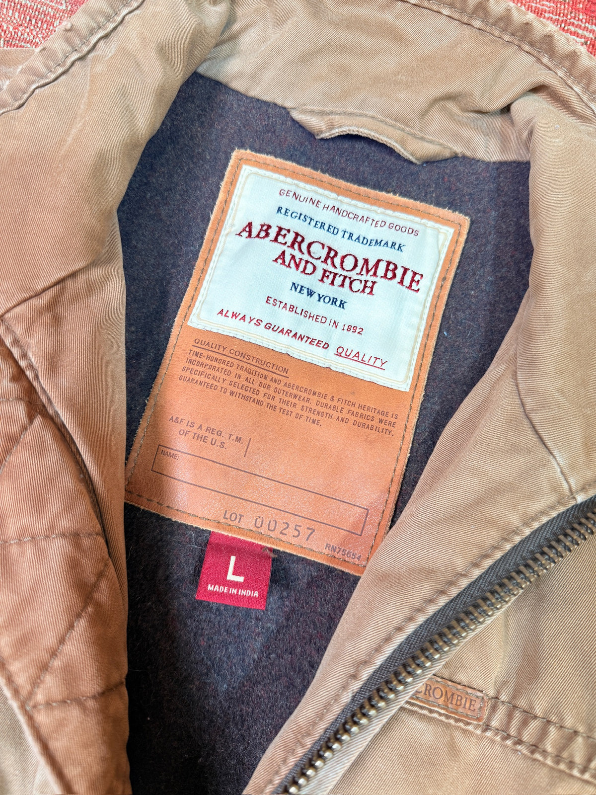 Vintage Early 2000s Abercrombie and Fitch Cotton Wool-Lined Zip-up Jacket | L