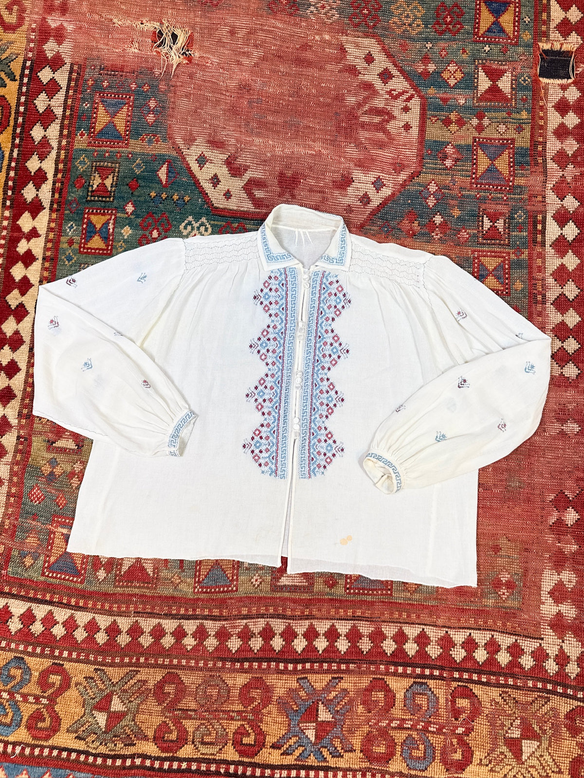 Vintage 1930's/40's Romanian Cream 100% Silk Embroidered Blouse