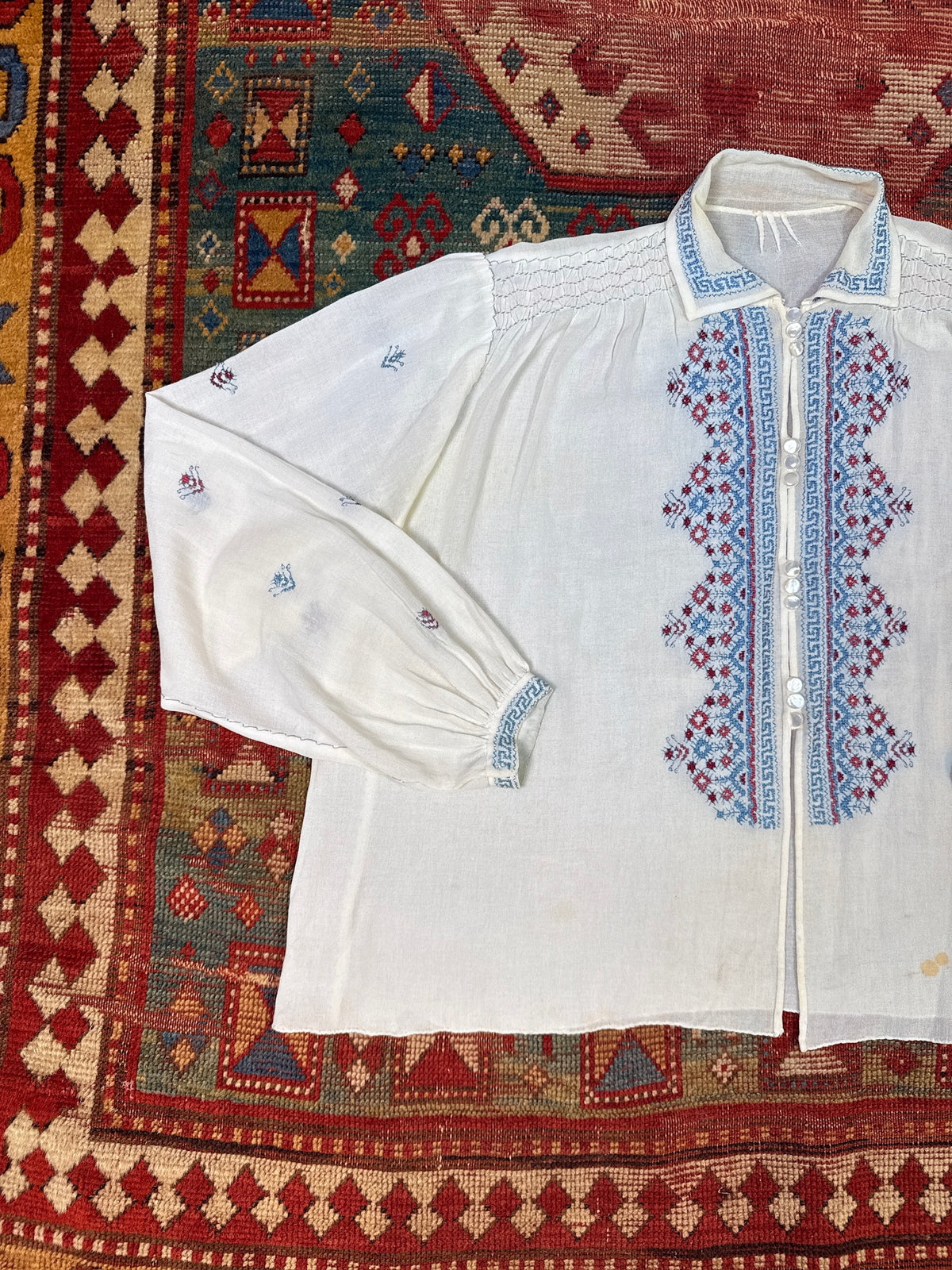 Vintage 1930's/40's Romanian Cream 100% Silk Embroidered Blouse