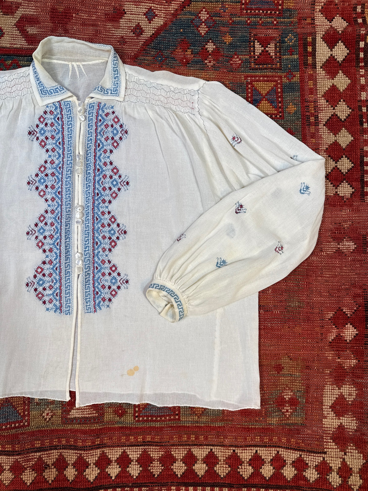 Vintage 1930's/40's Romanian Cream 100% Silk Embroidered Blouse