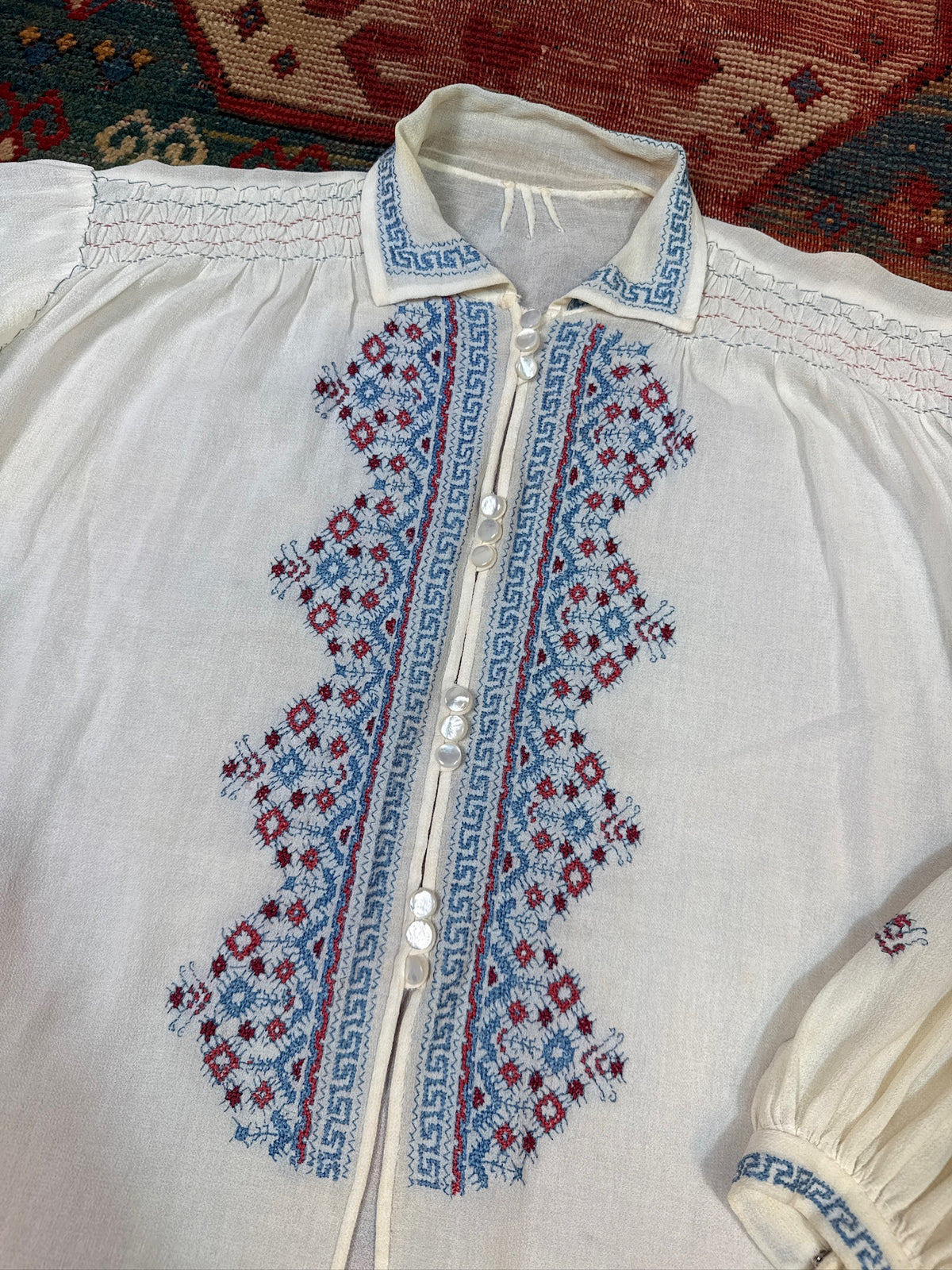 Vintage 1930's/40's Romanian Cream 100% Silk Embroidered Blouse