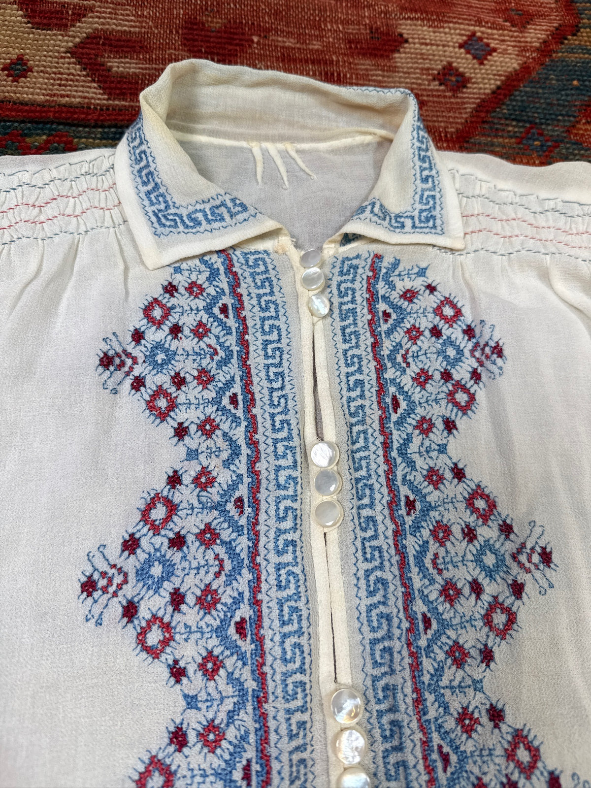 Vintage 1930's/40's Romanian Cream 100% Silk Embroidered Blouse