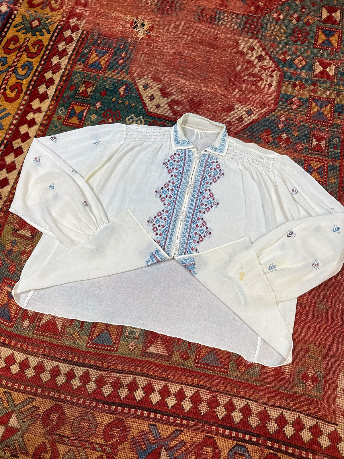 Vintage 1930's/40's Romanian Cream 100% Silk Embroidered Blouse