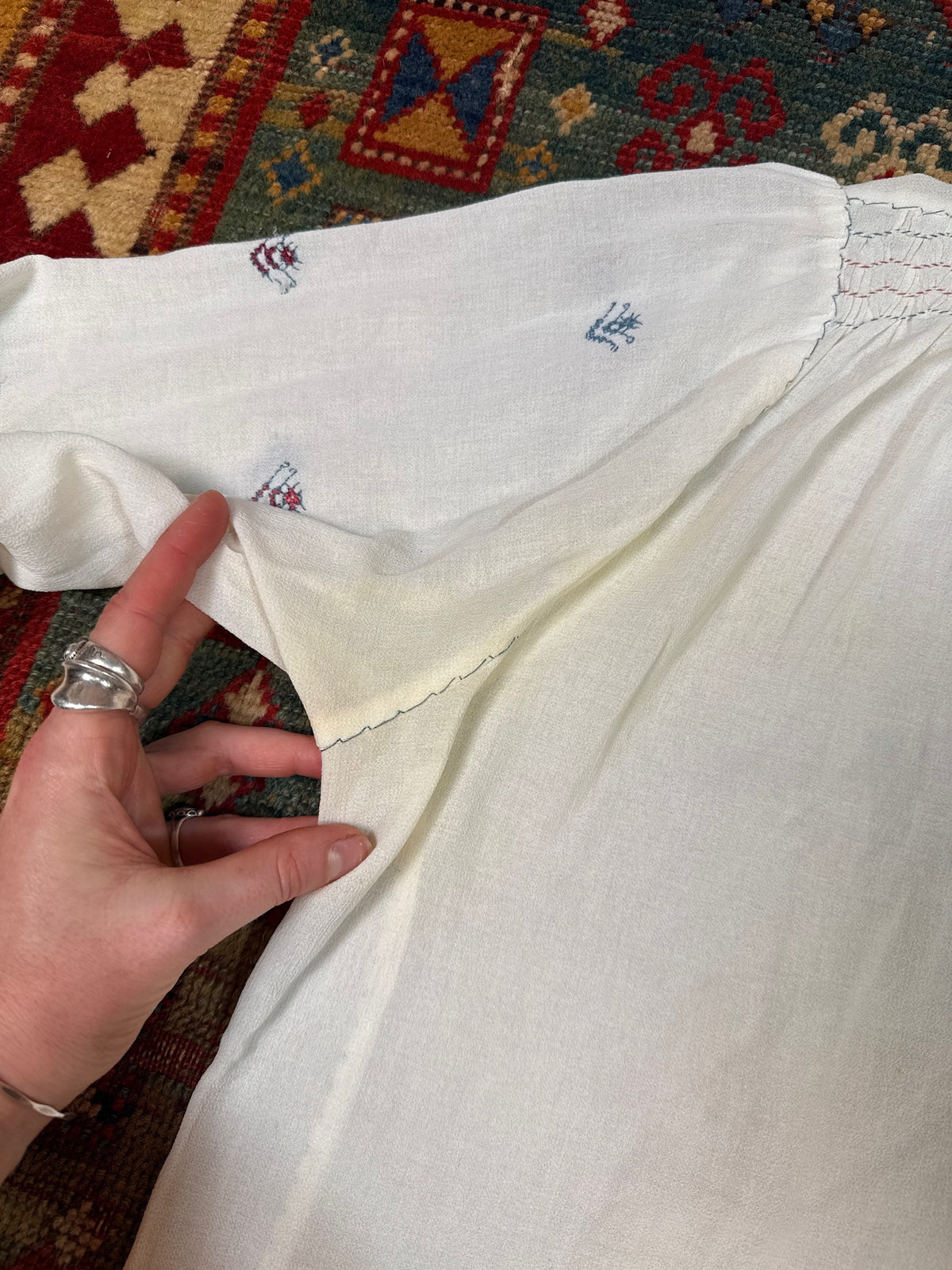 Vintage 1930's/40's Romanian Cream 100% Silk Embroidered Blouse